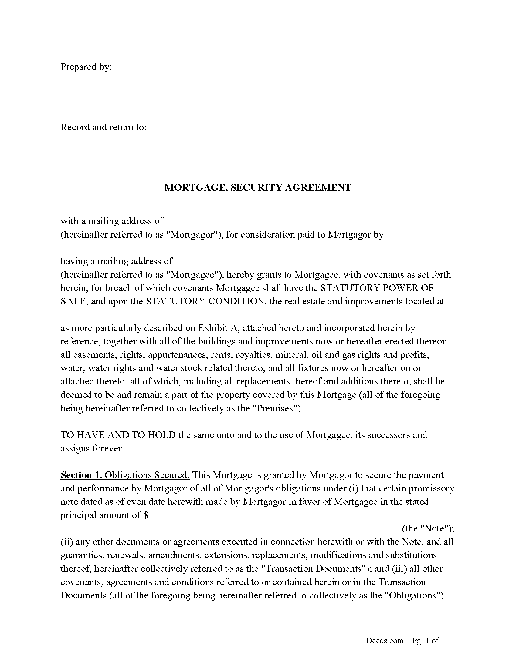 Rhode Island Mortgage Security Agreement and Promissory Note Image