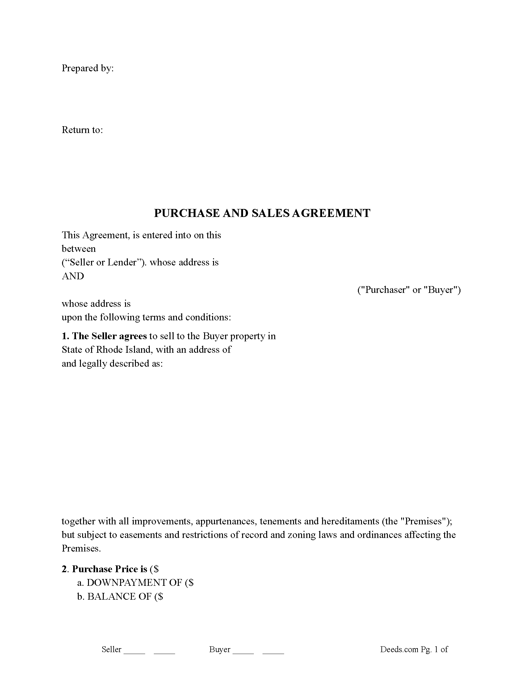 Rhode Island Purchase and Sale Agreement