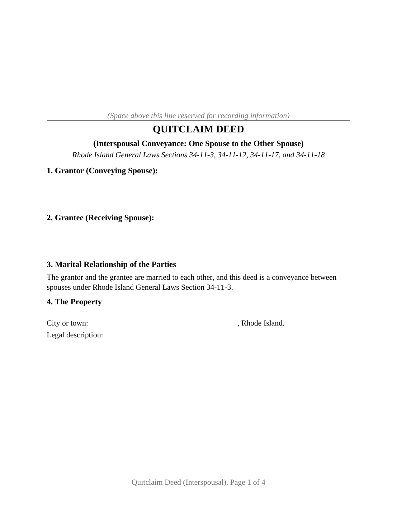 Rhode Island Quitclaim Deed (Interspousal)