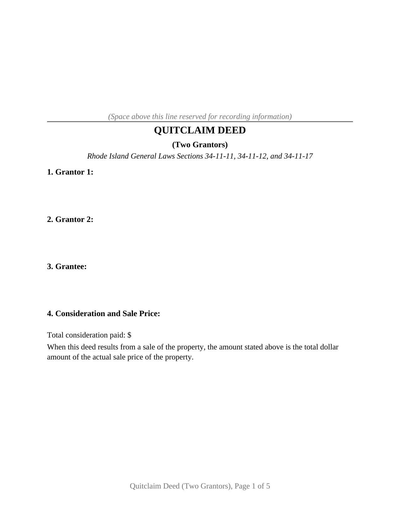 Rhode Island Quitclaim Deed (Two Grantors)