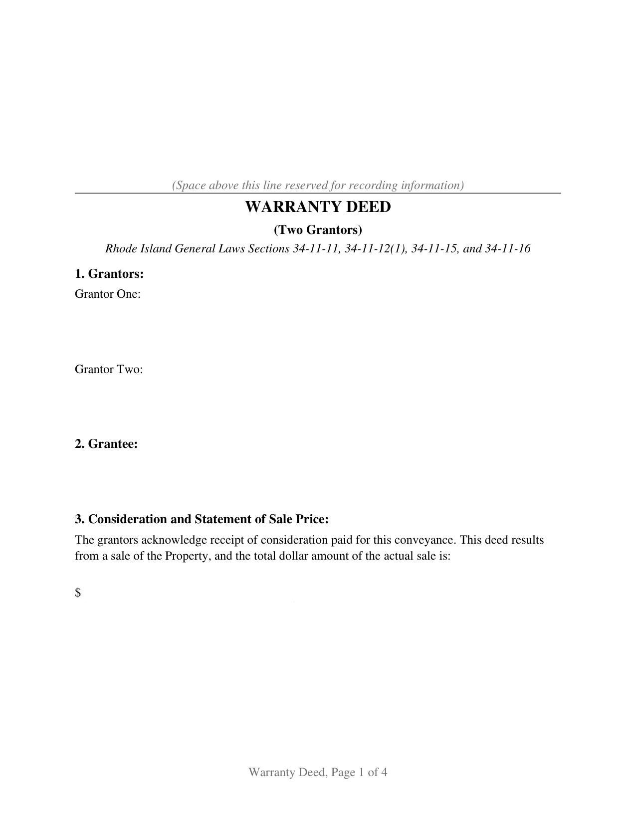 Rhode Island Warranty Deed (Two Grantors)
