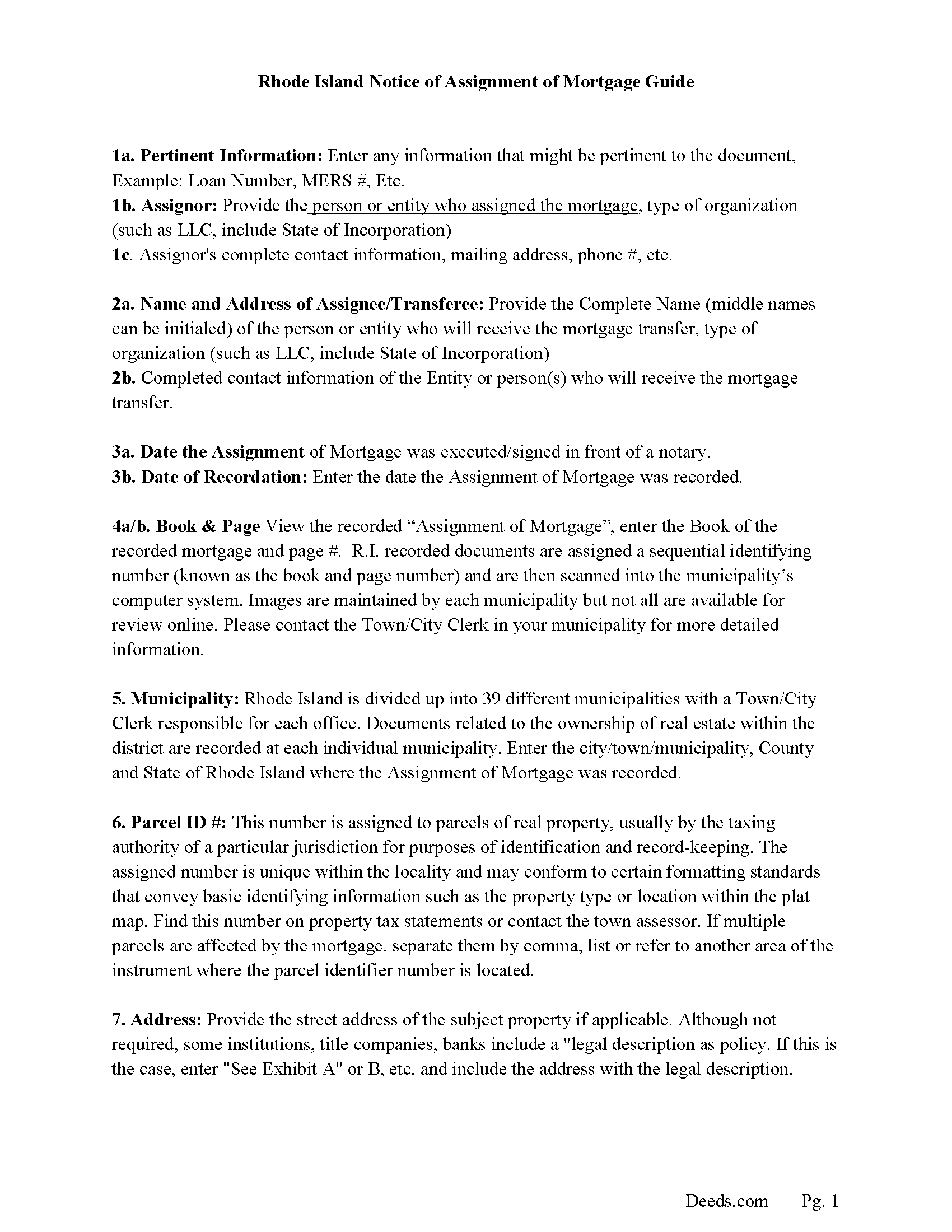 Providence County Notice of Assignment Guidelines