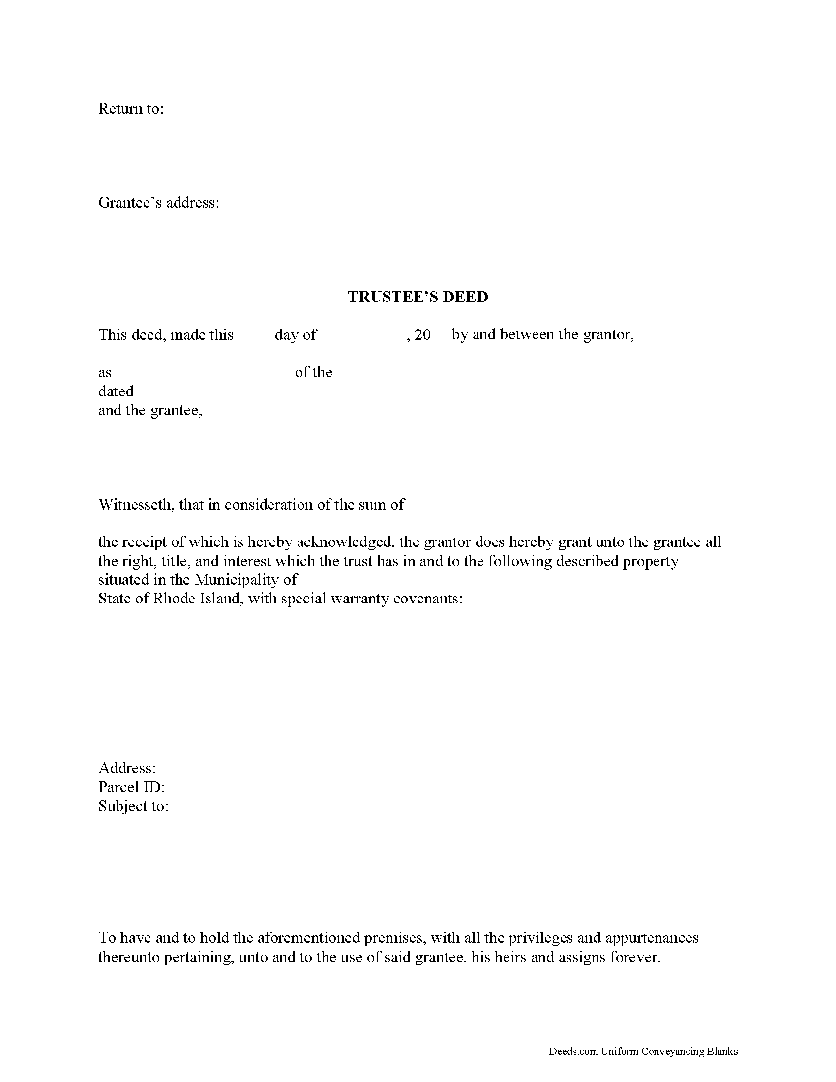 Bristol County Trustee Deed Form