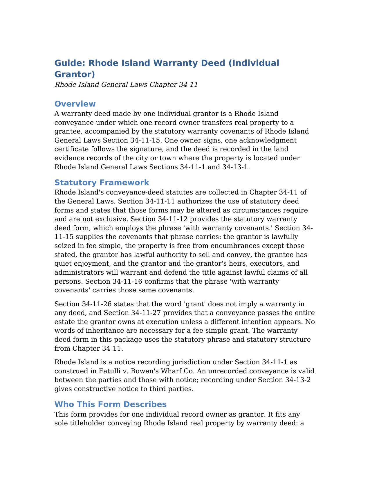 Newport County Warranty Deed (Individual Grantor) Guide