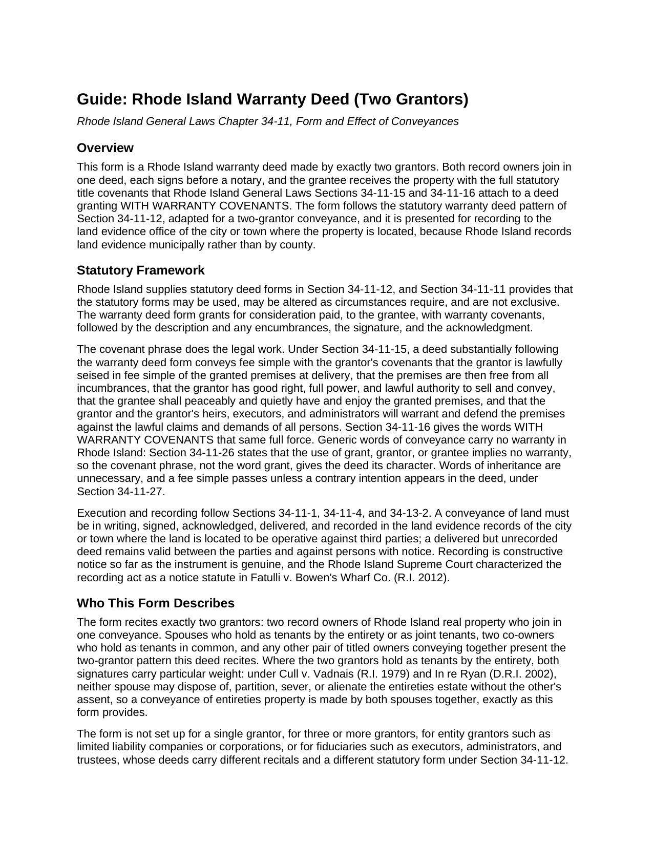 Newport County Warranty Deed (Two Grantors) Guide