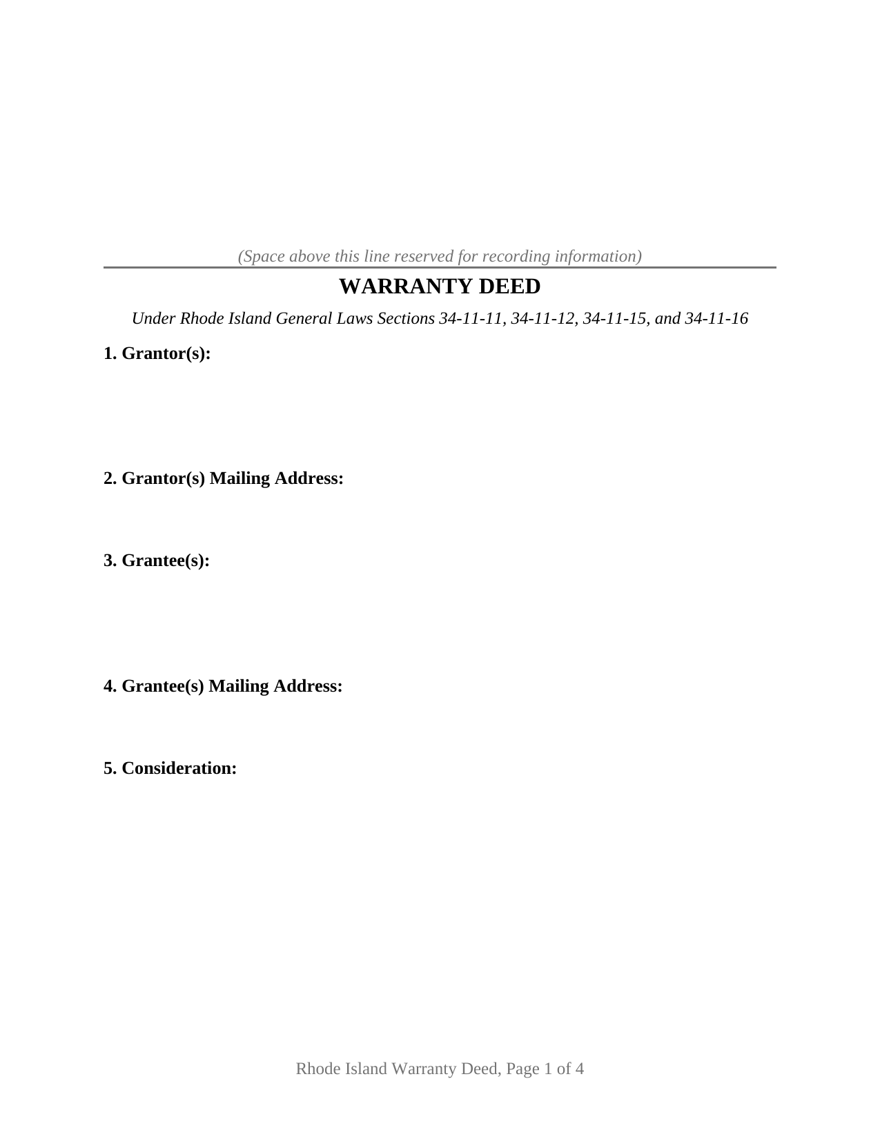 Providence County Warranty Deed Form