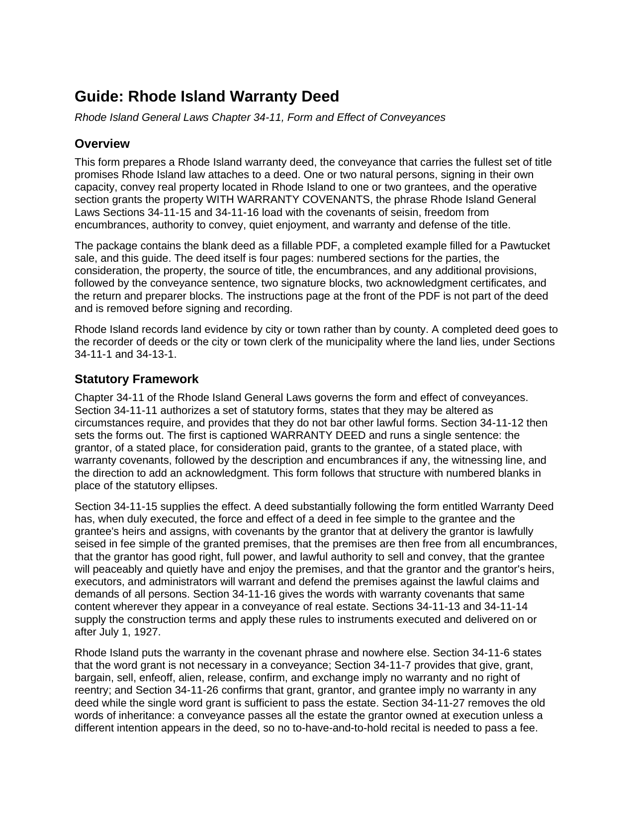 Providence County Warranty Deed Guide