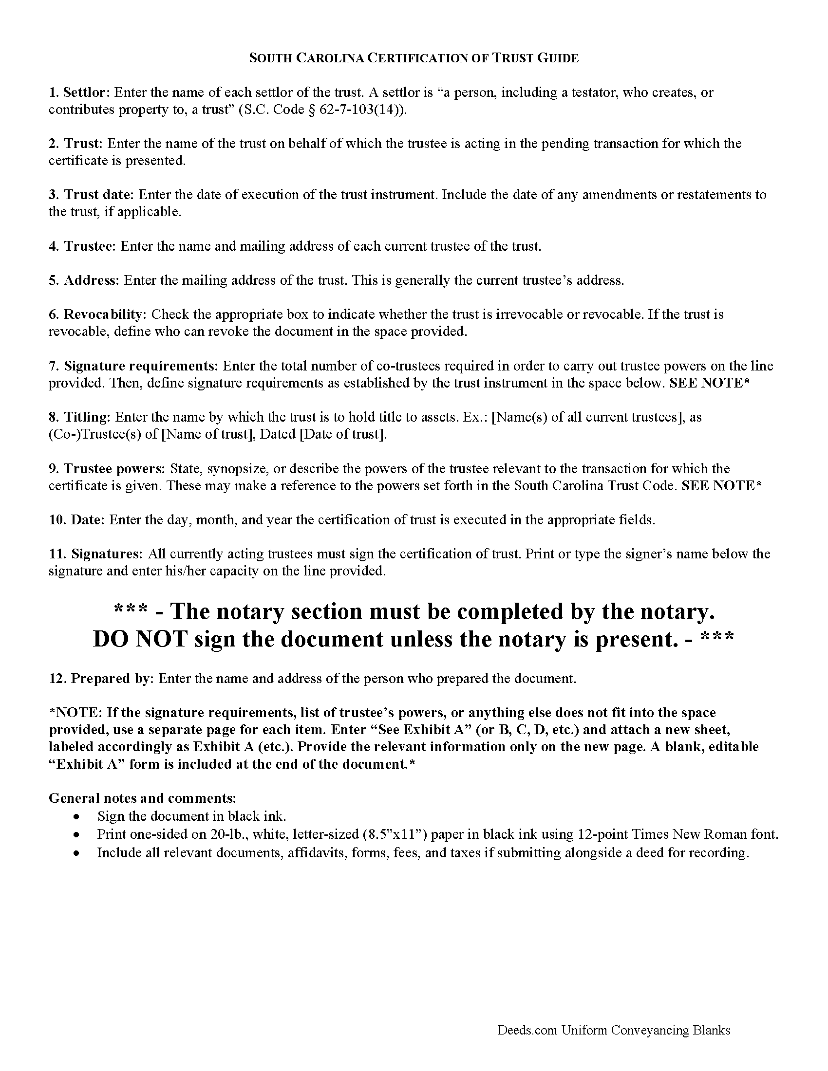 Barnwell County Certificate of Trust Guide