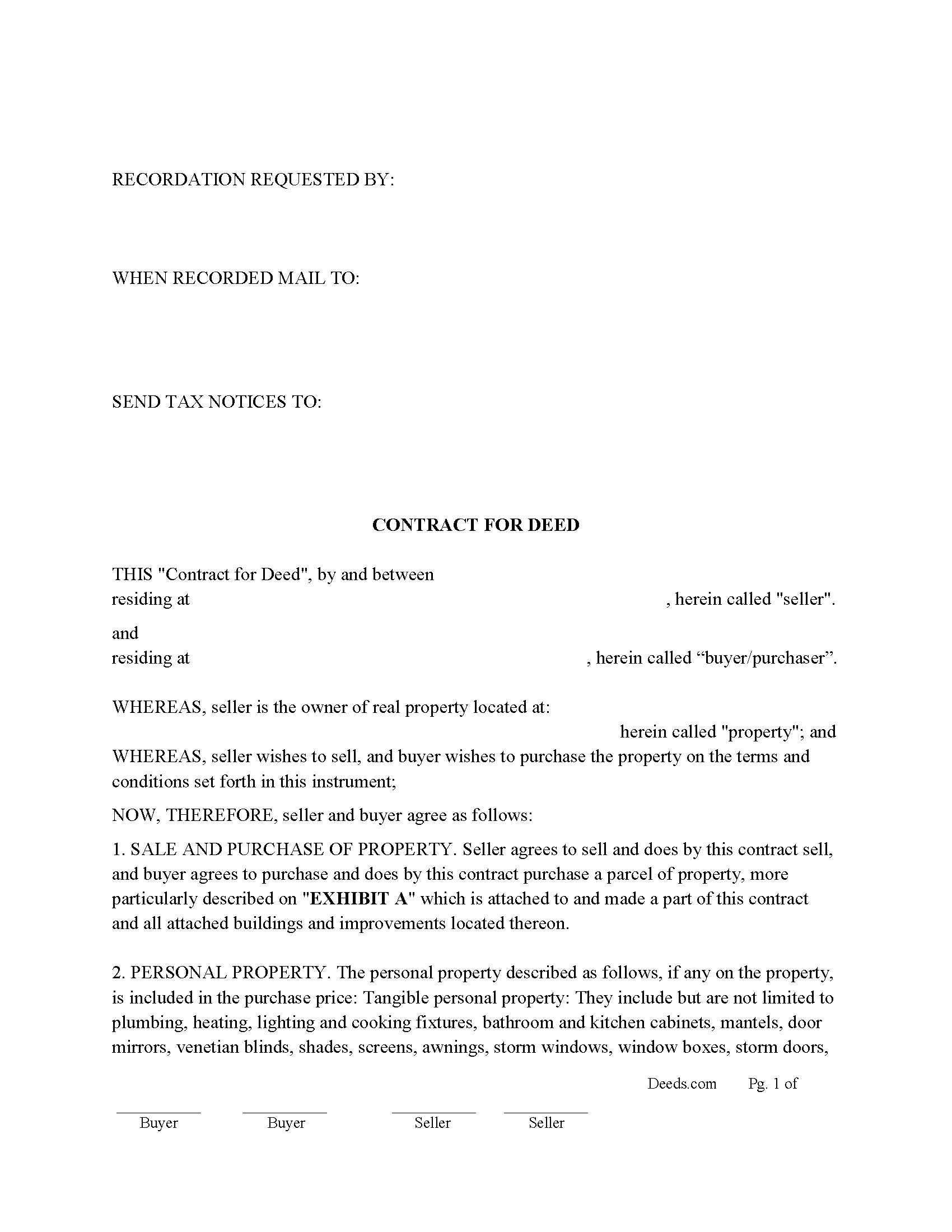 Cherokee County Contract for Deed Form South Carolina