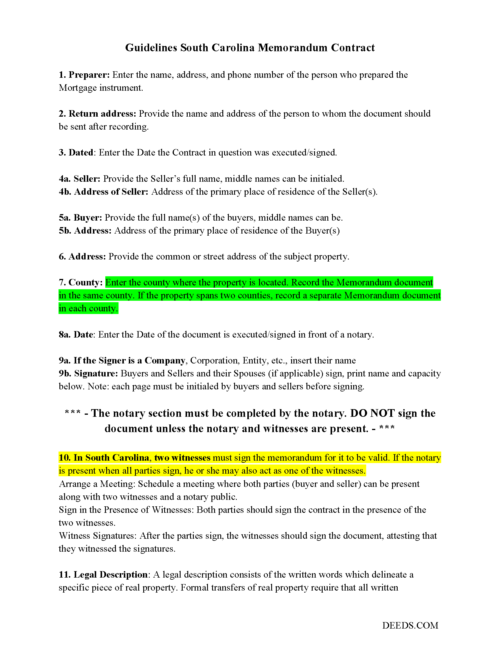 Mccormick County Memorandum of Contract Guide