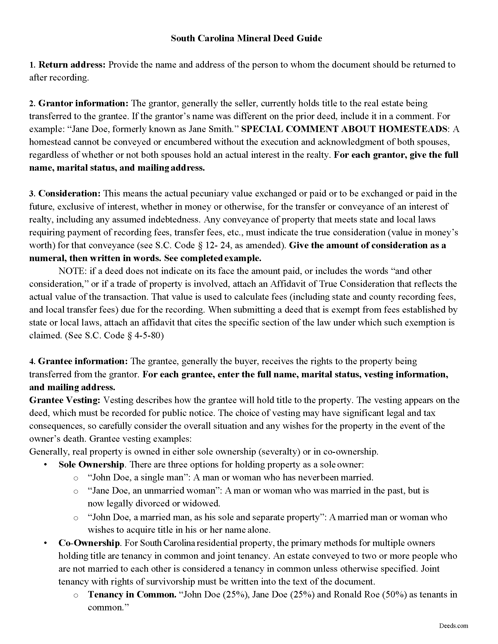 Barnwell County Mineral Deed with Quitclaim Covenants Guide