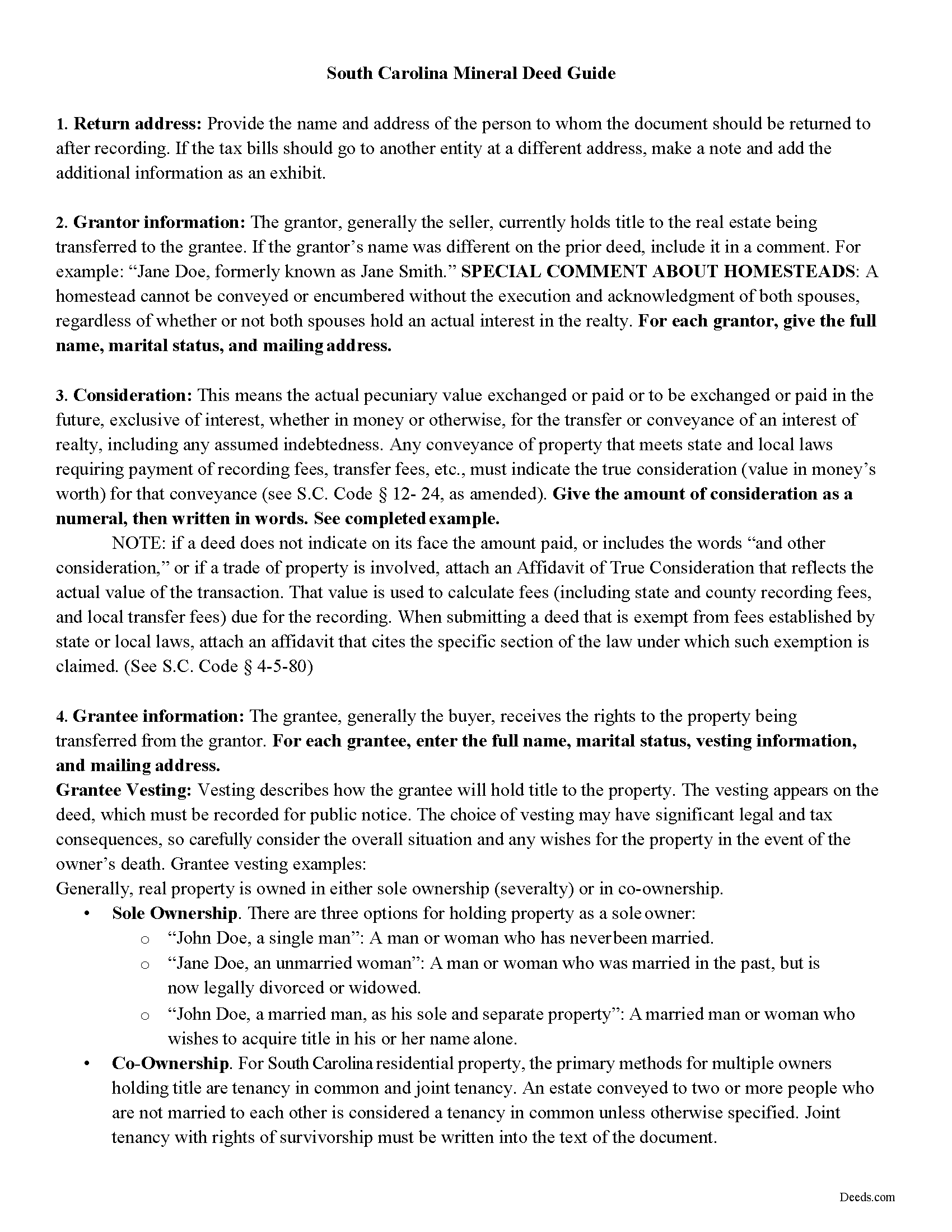 York County Guidelines for Mineral Deed