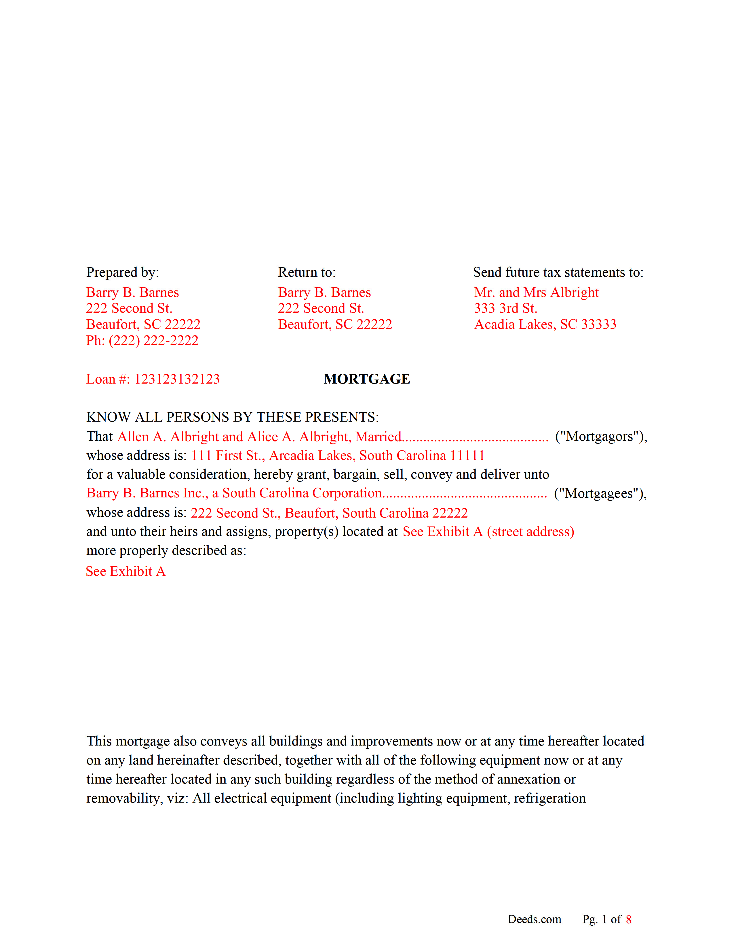 Completed Example of the Mortgage Document