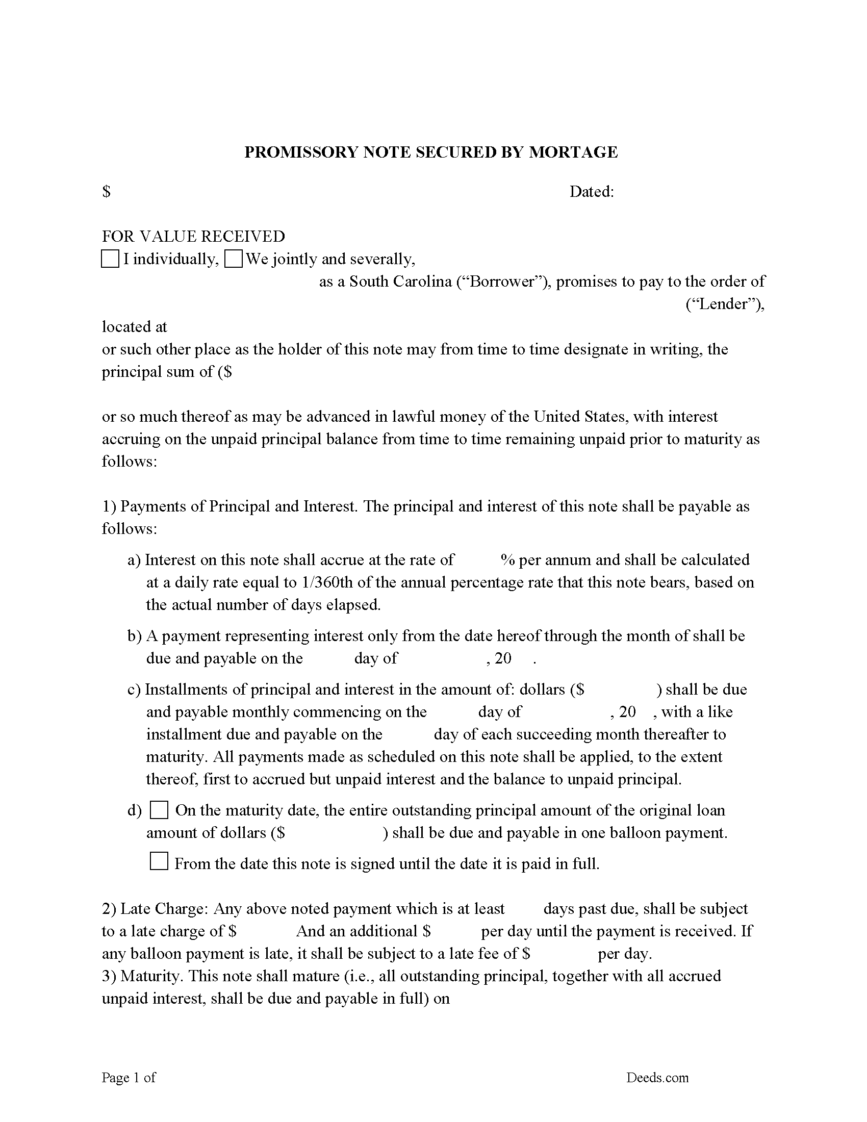 Richland County Promissory Note Form