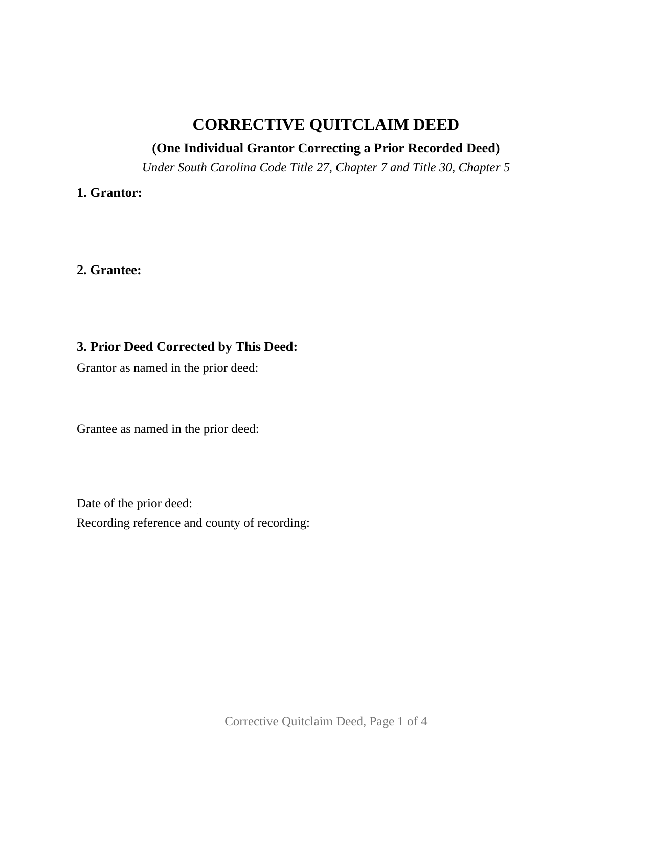 Anderson County Quitclaim Deed (Corrective) Form