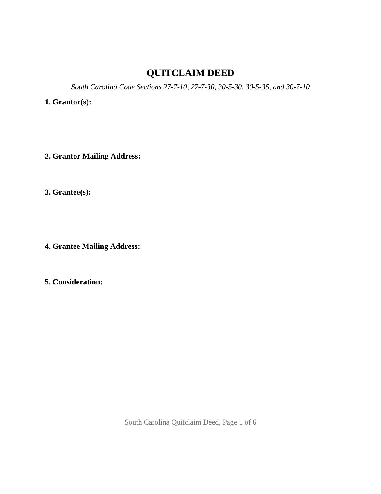 Hampton County Quitclaim Deed Form