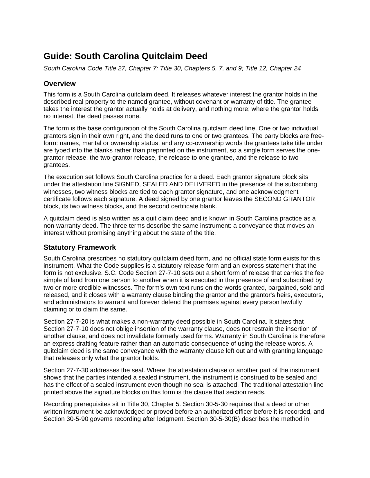 Hampton County Quitclaim Deed Guide