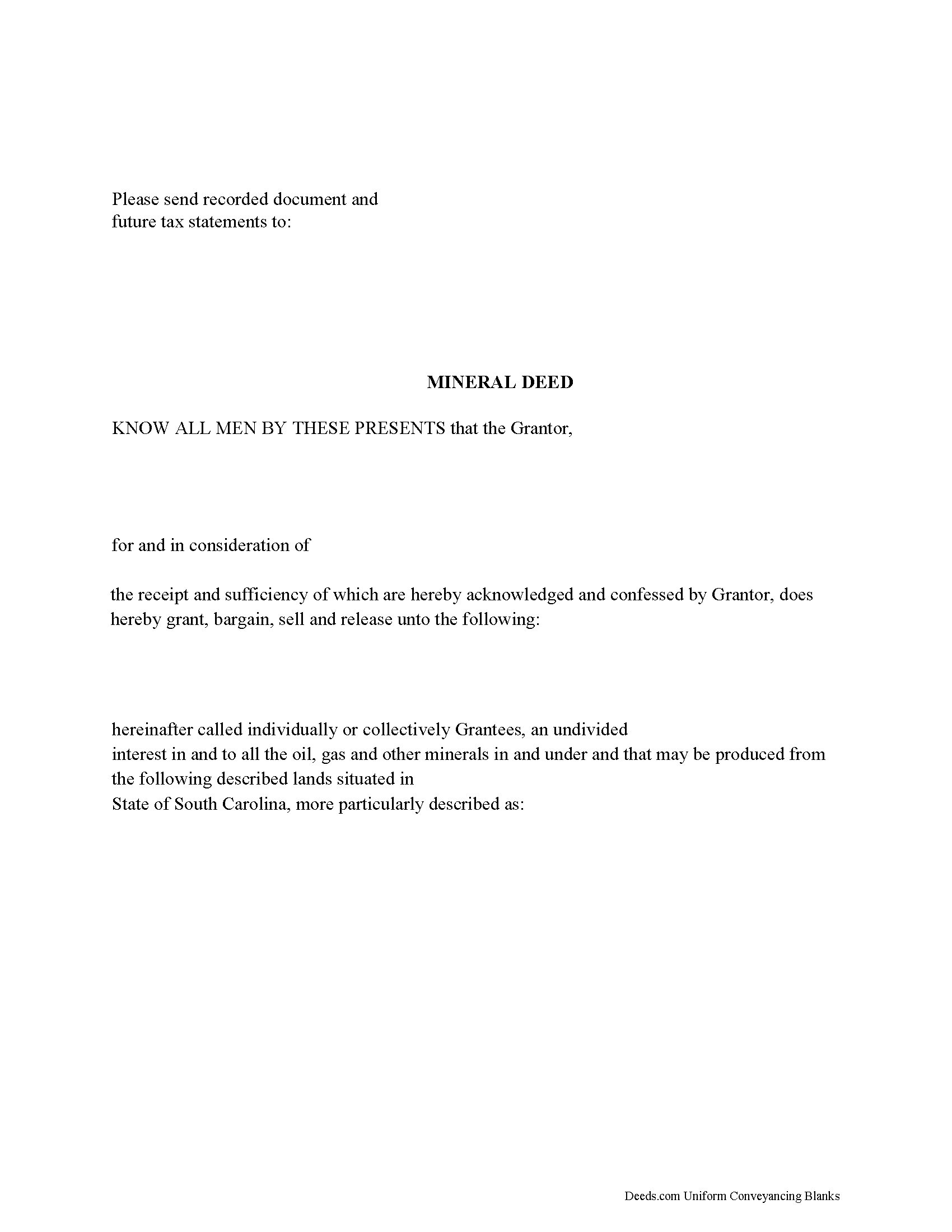 South Carolina Mineral Deed Image