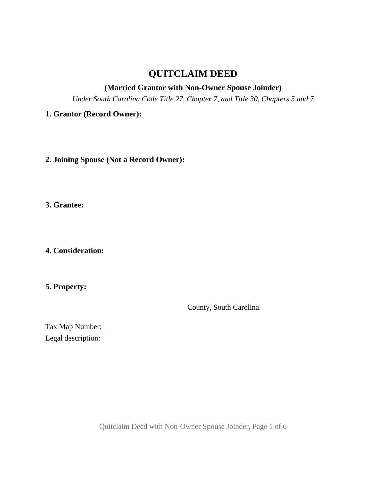 South Carolina Quitclaim Deed (Married Grantor with Non-Owner Spouse Joinder)