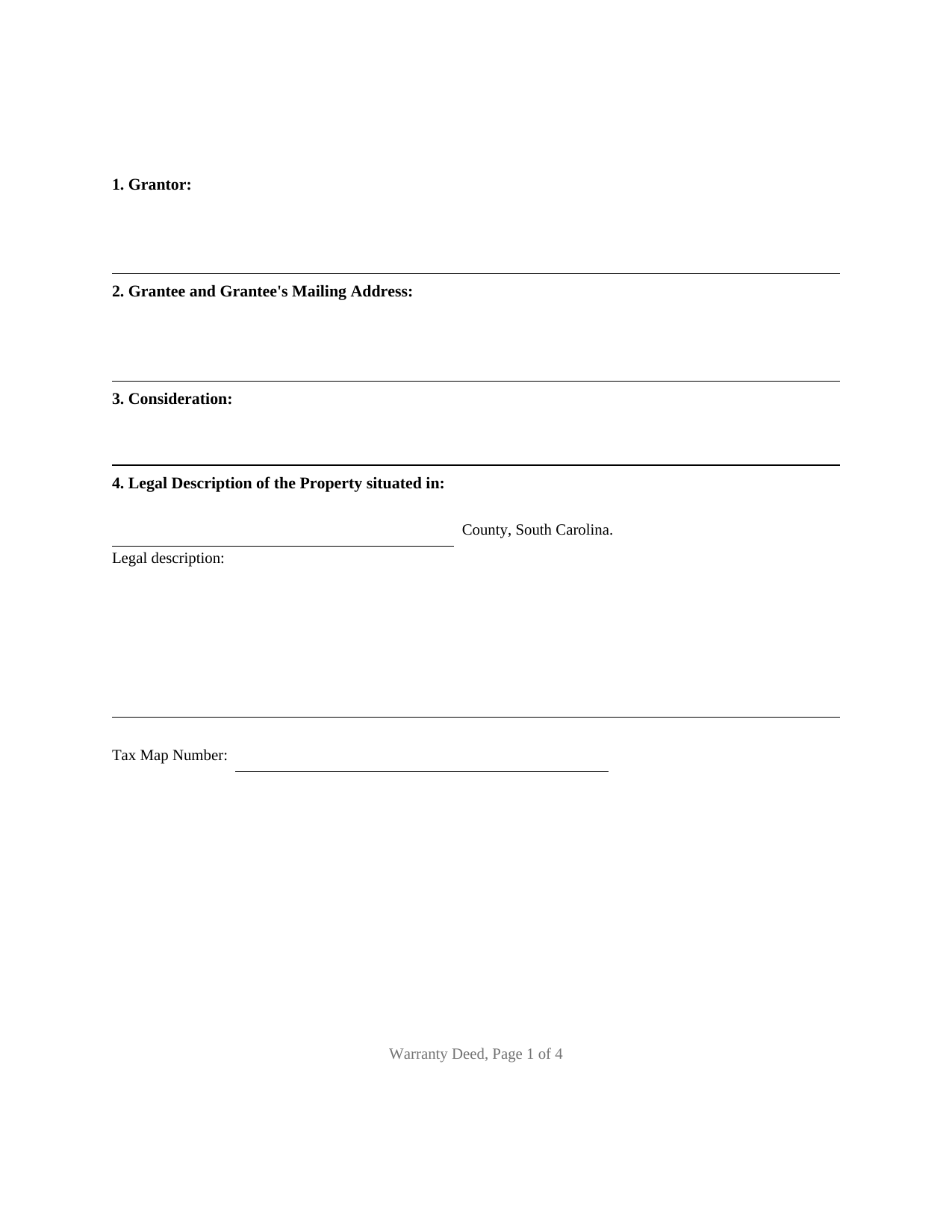 South Carolina Warranty Deed (Individual Grantor)
