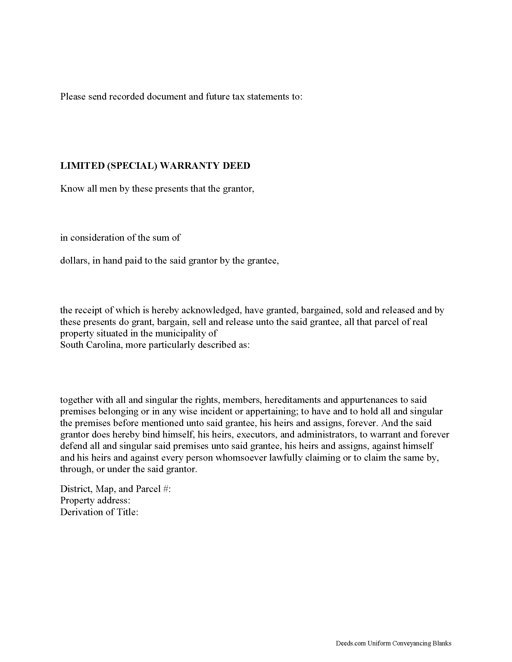 York County Special Warranty Deed Form