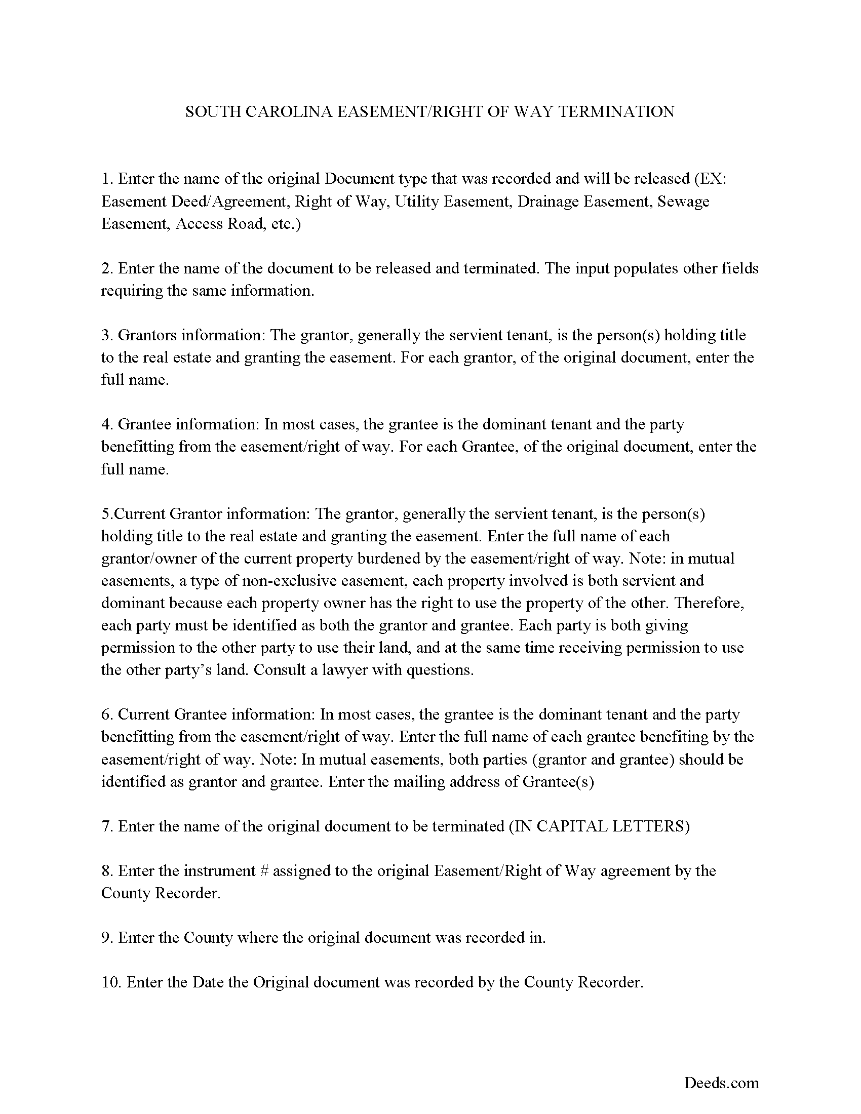 Orangeburg County Guidelines for Release of Easement