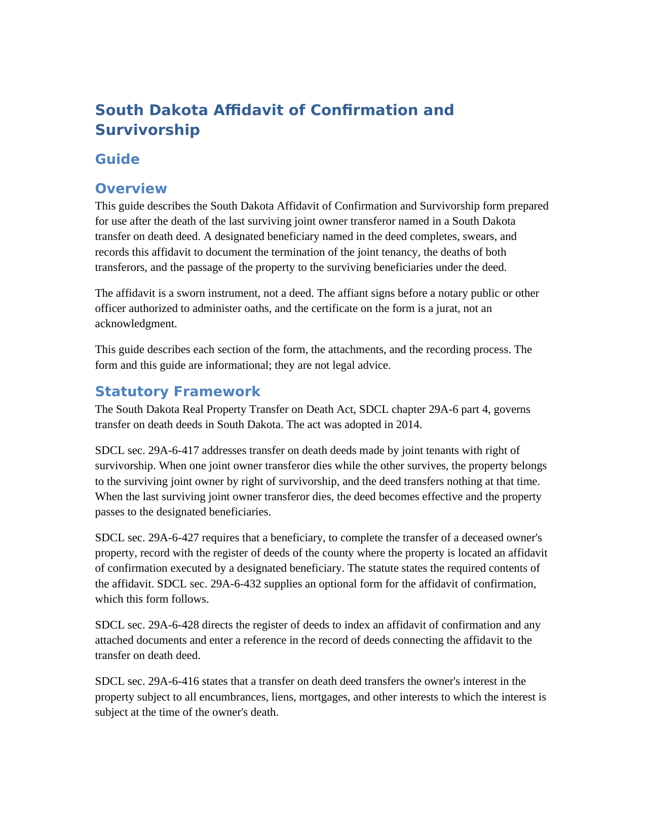 Mellette County Affidavit of Confirmation and Survivorship Guide