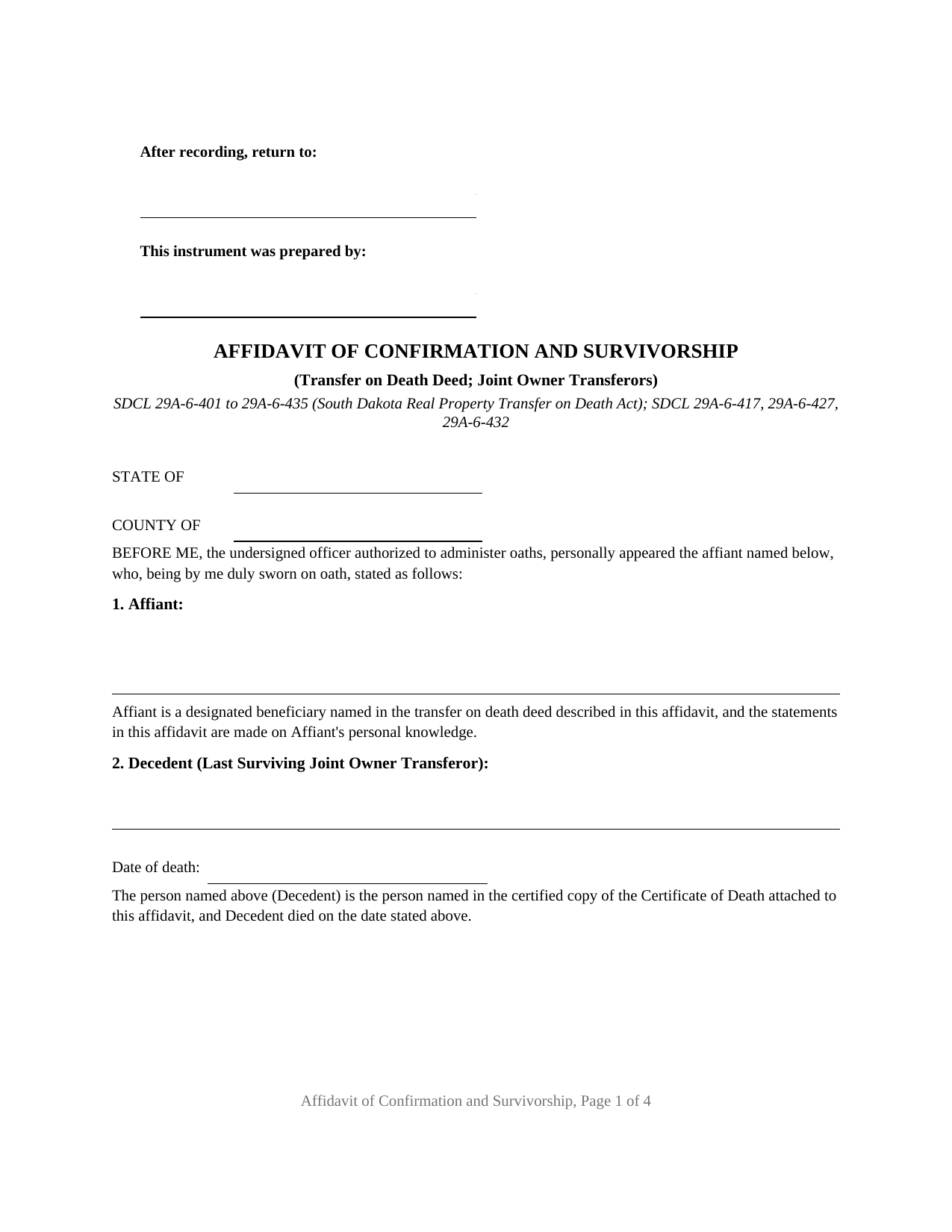 Mellette County Affidavit of Confirmation and Survivorship Form