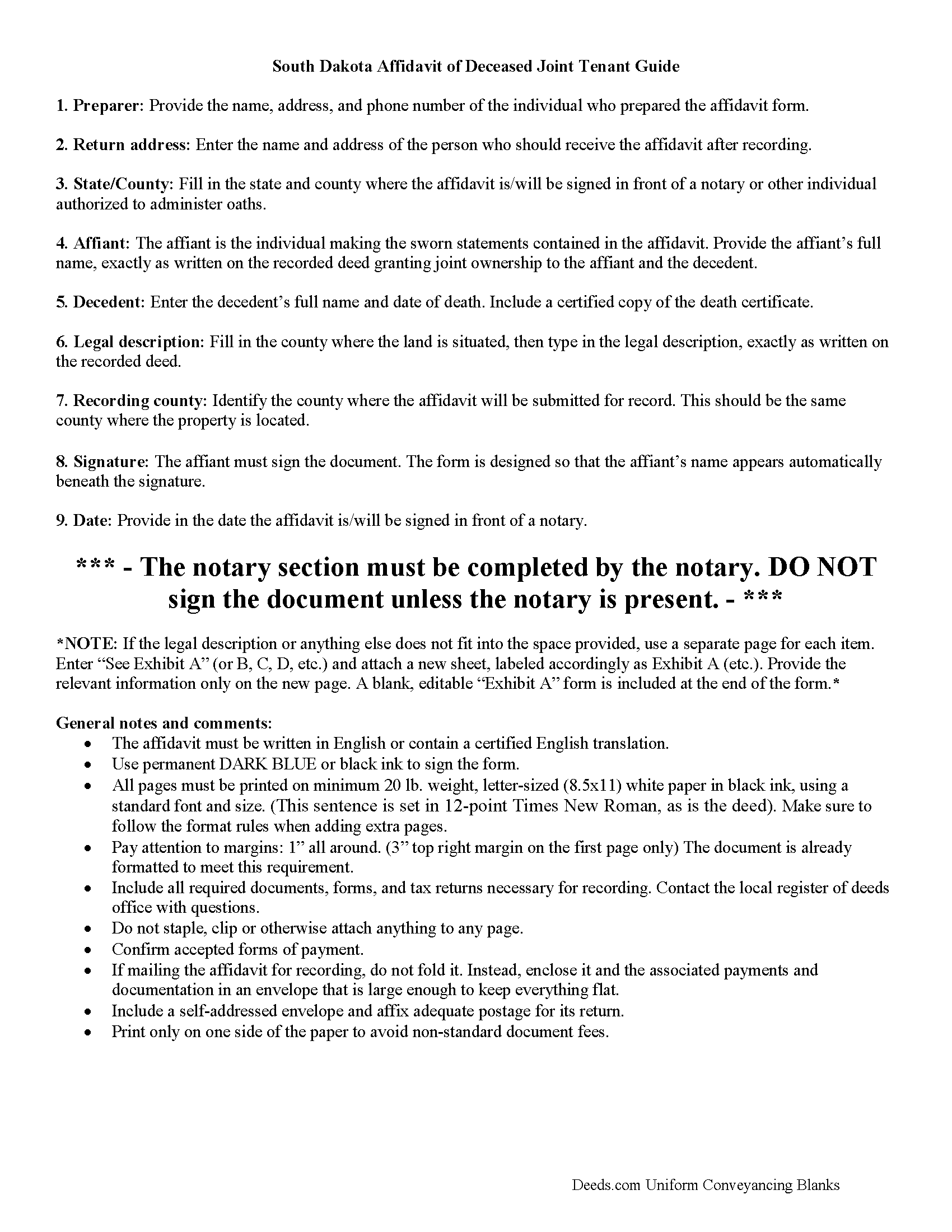 Miner County Affidavit of Deceased Joint Tenant Guide