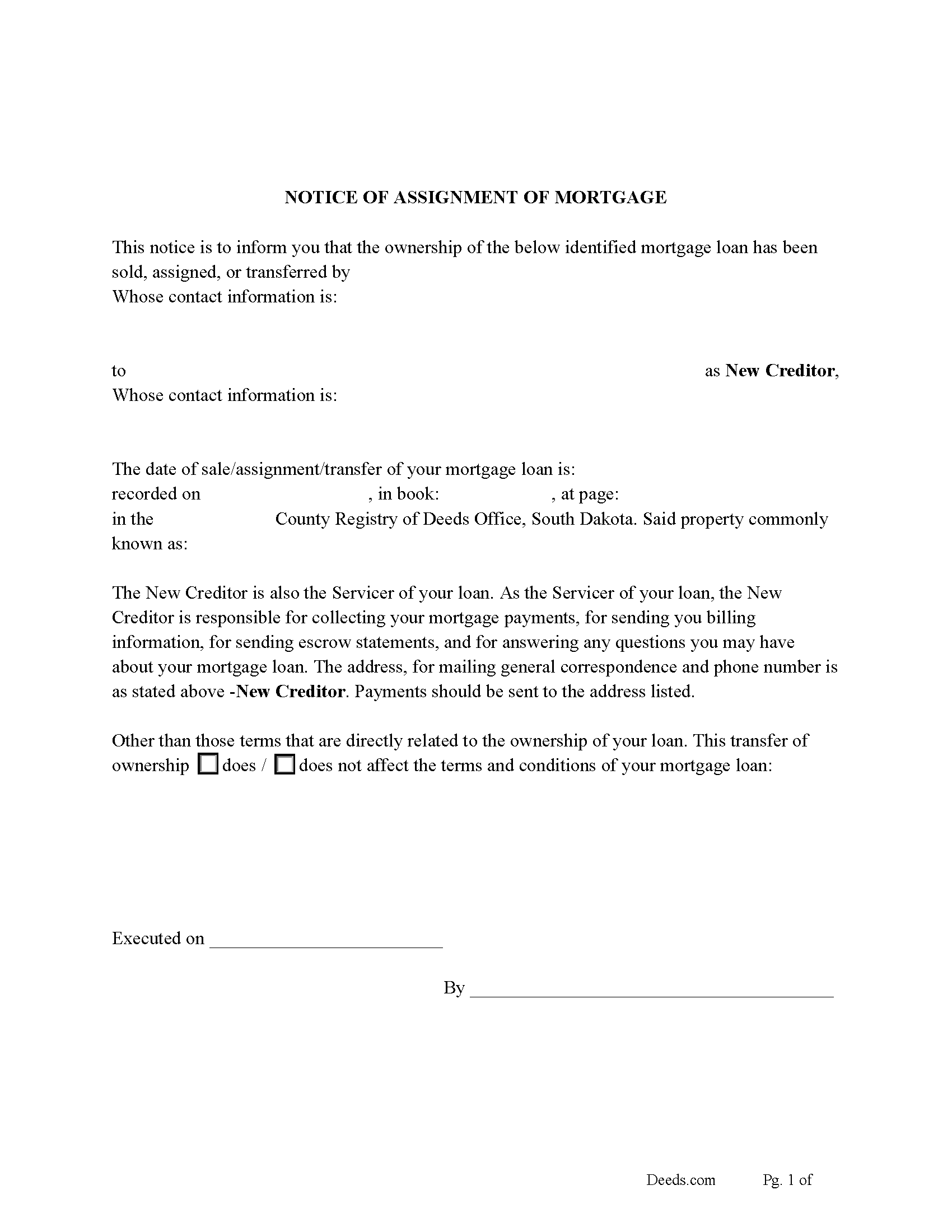 Ziebach County Notice of Assignment of Mortgage Form