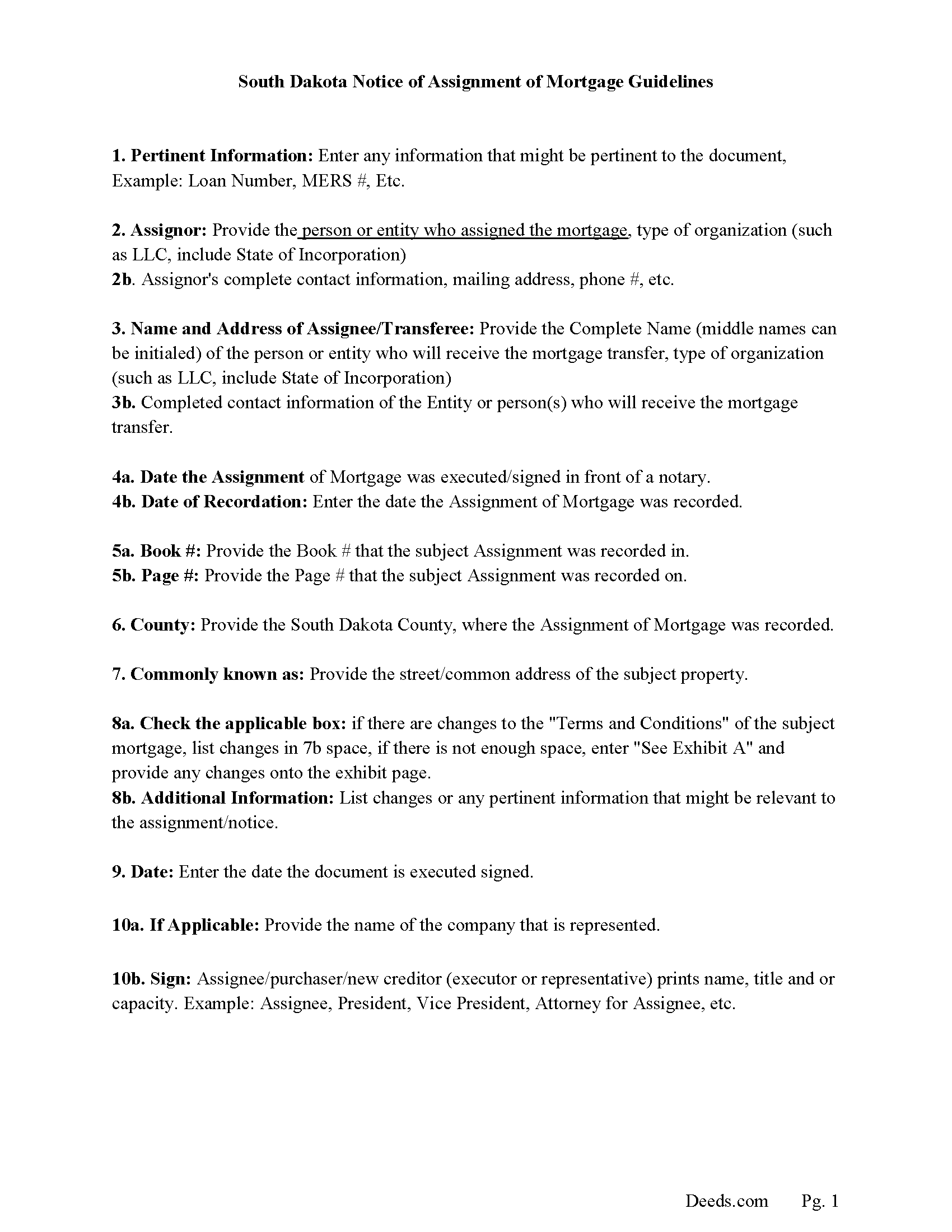 Ziebach County Notice of Assignment Guidelines