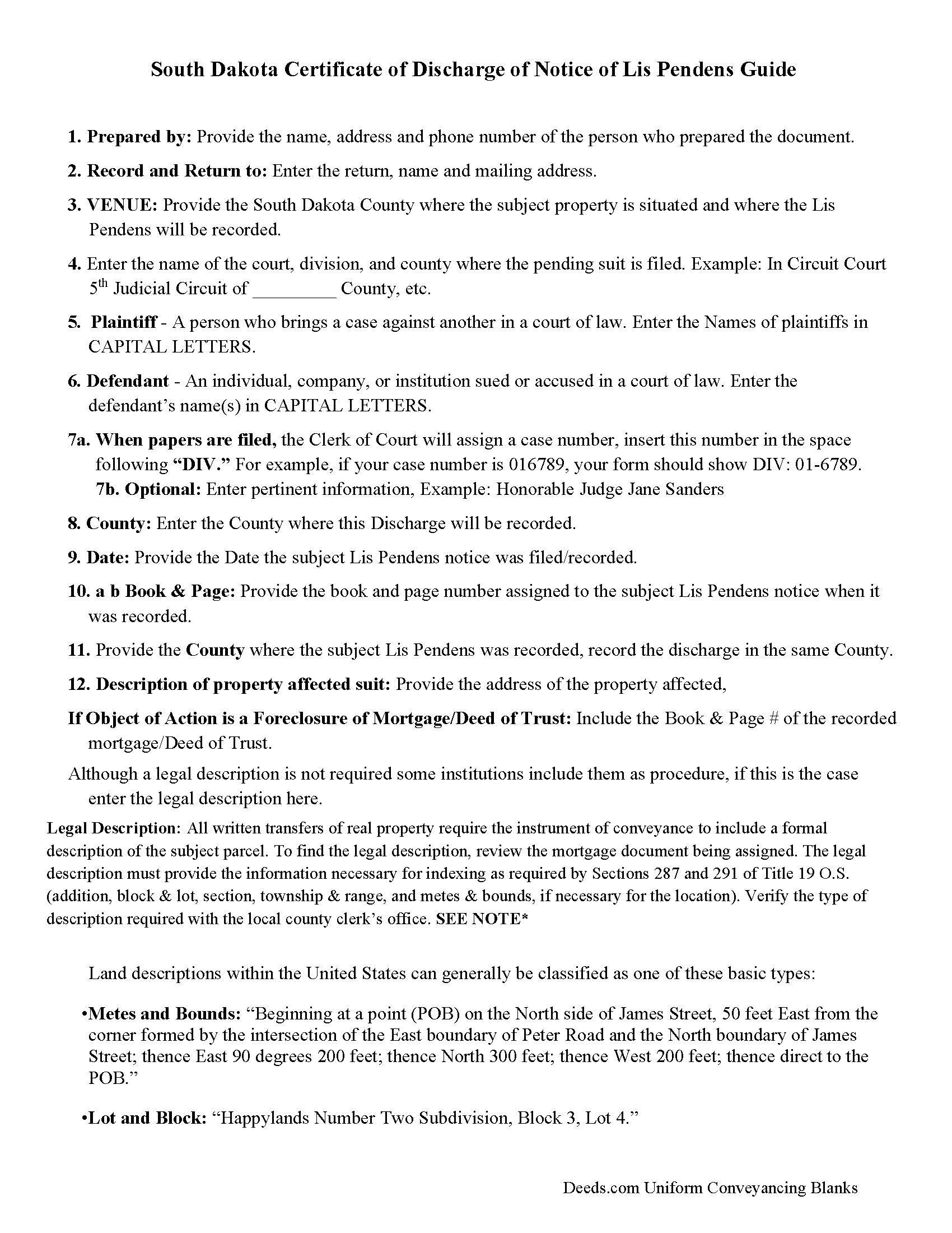 Mccook County Guidelines for Discharge of Lis Pendens