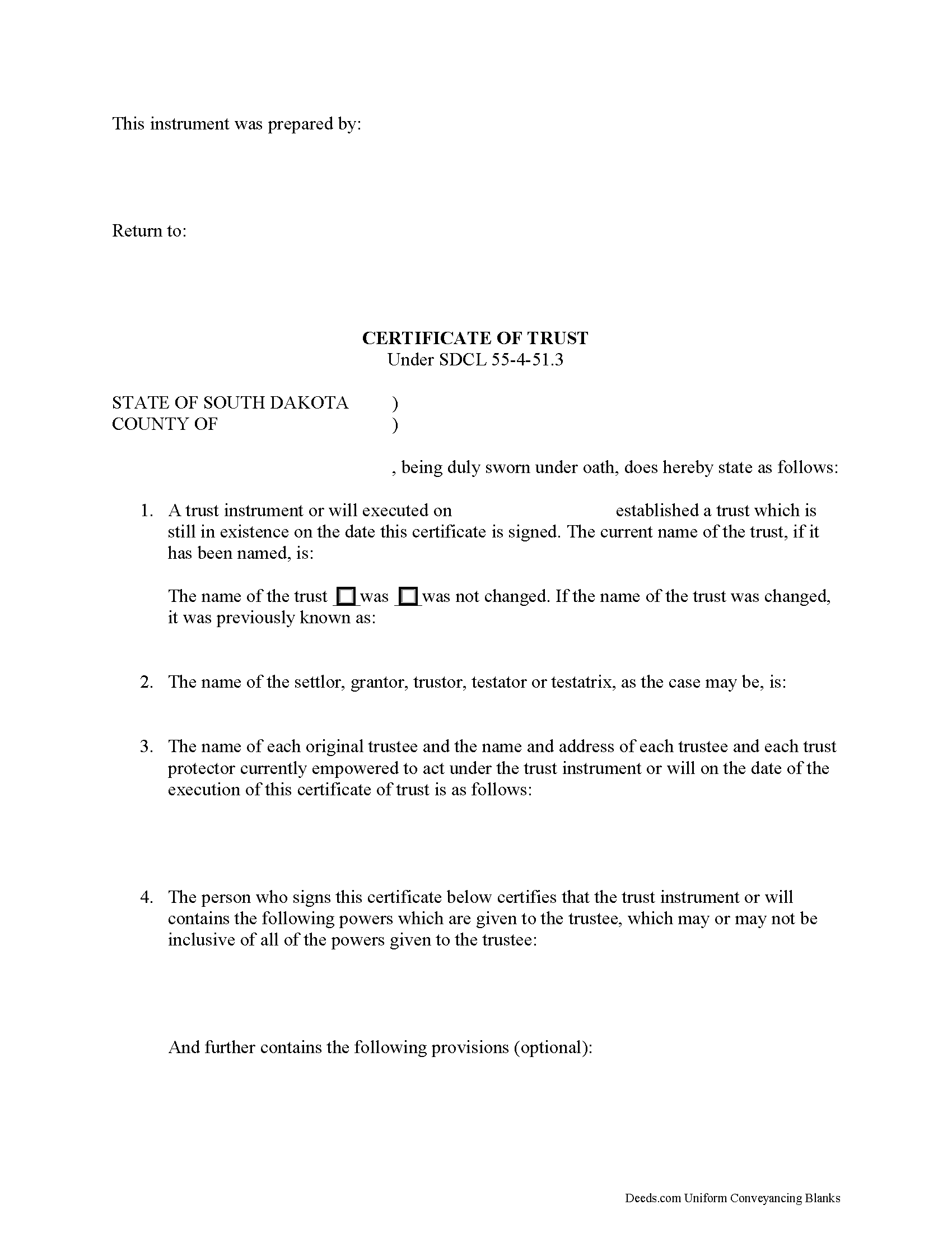 Certificate of Trust Form