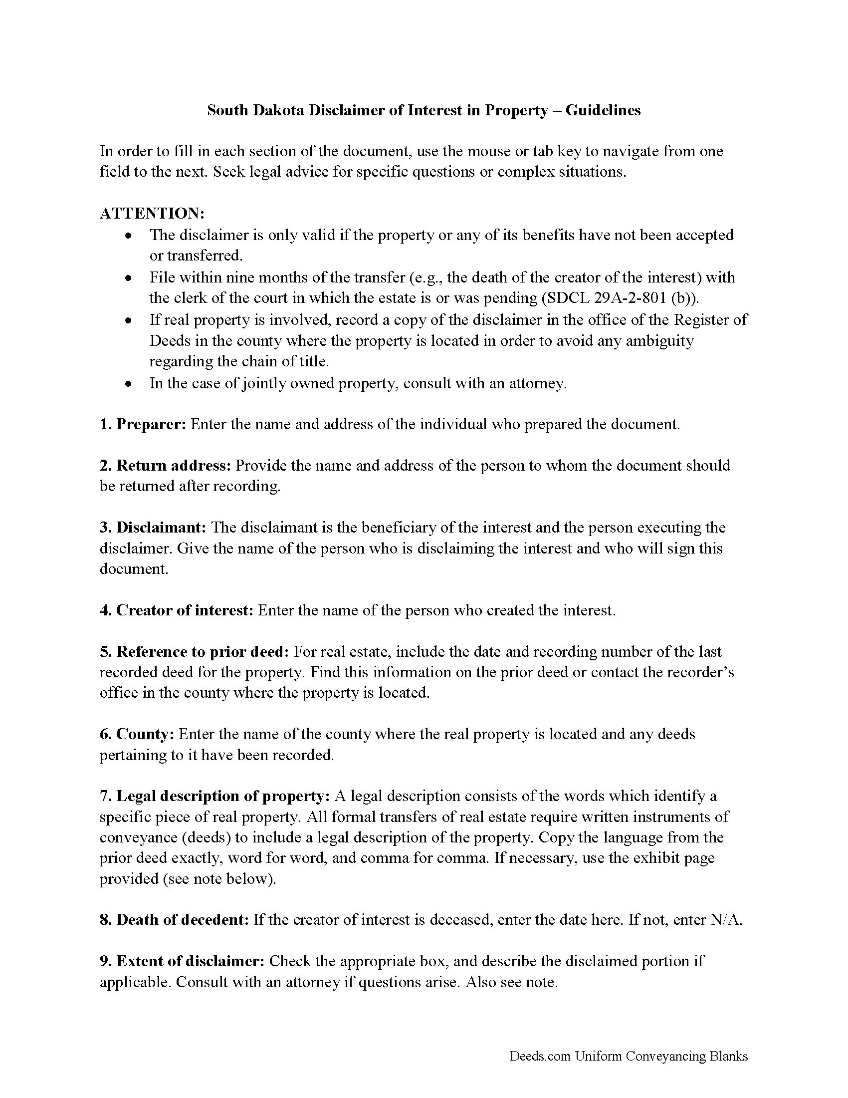 Turner County Disclaimer of Interest Guide
