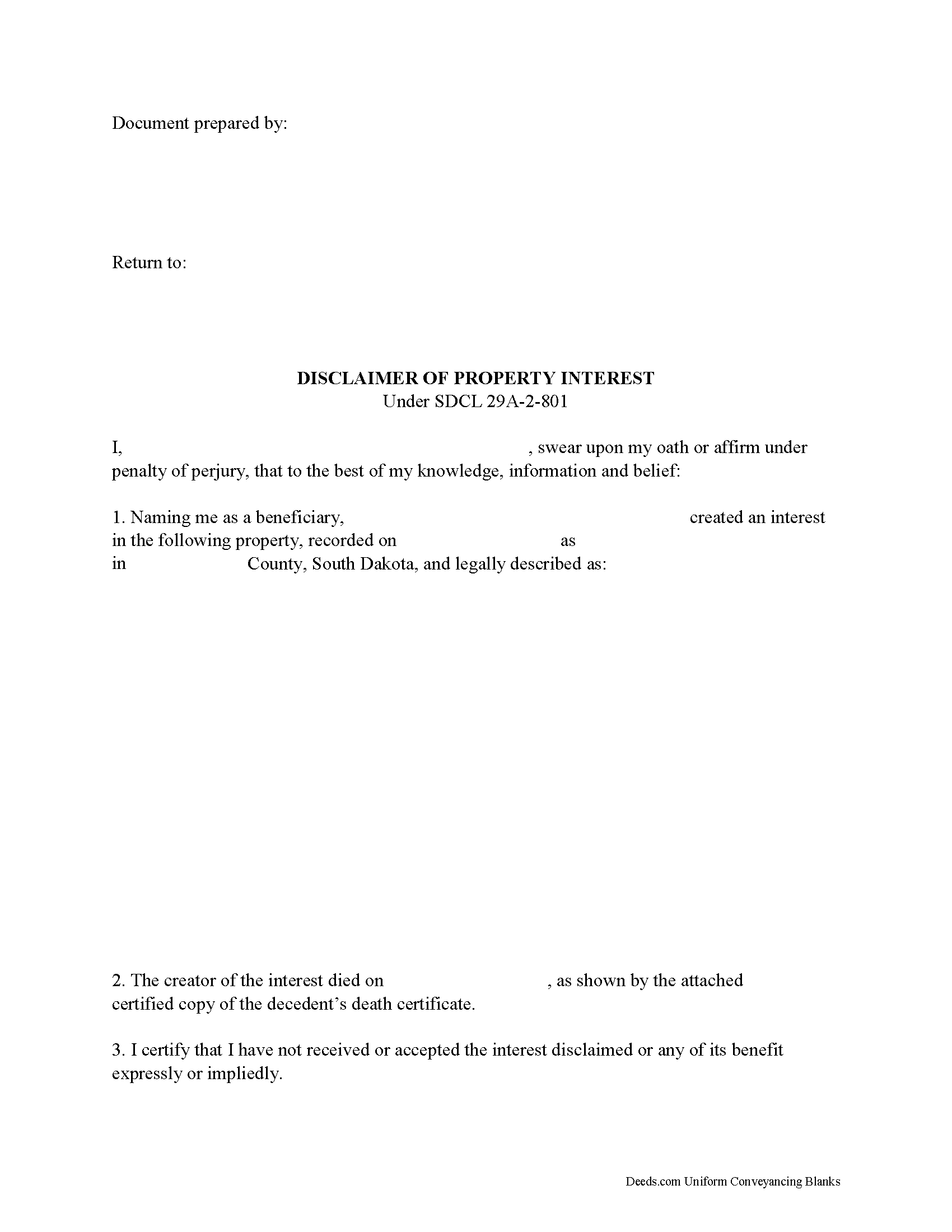 Turner County Disclaimer of Interest Form