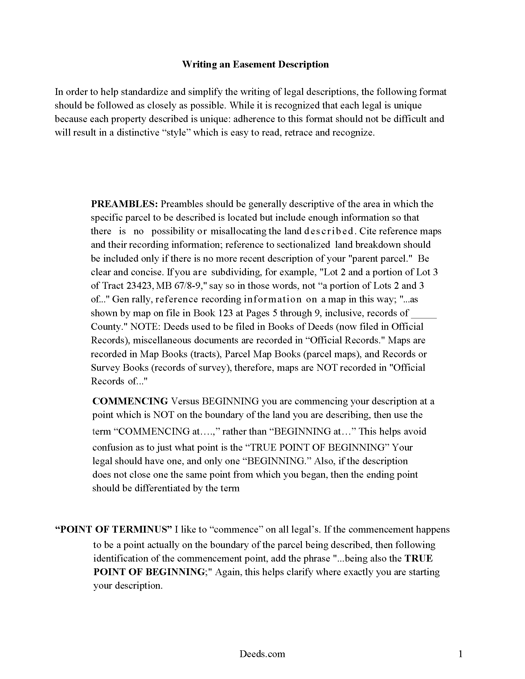 Brule County Guide to writing an Easement Description