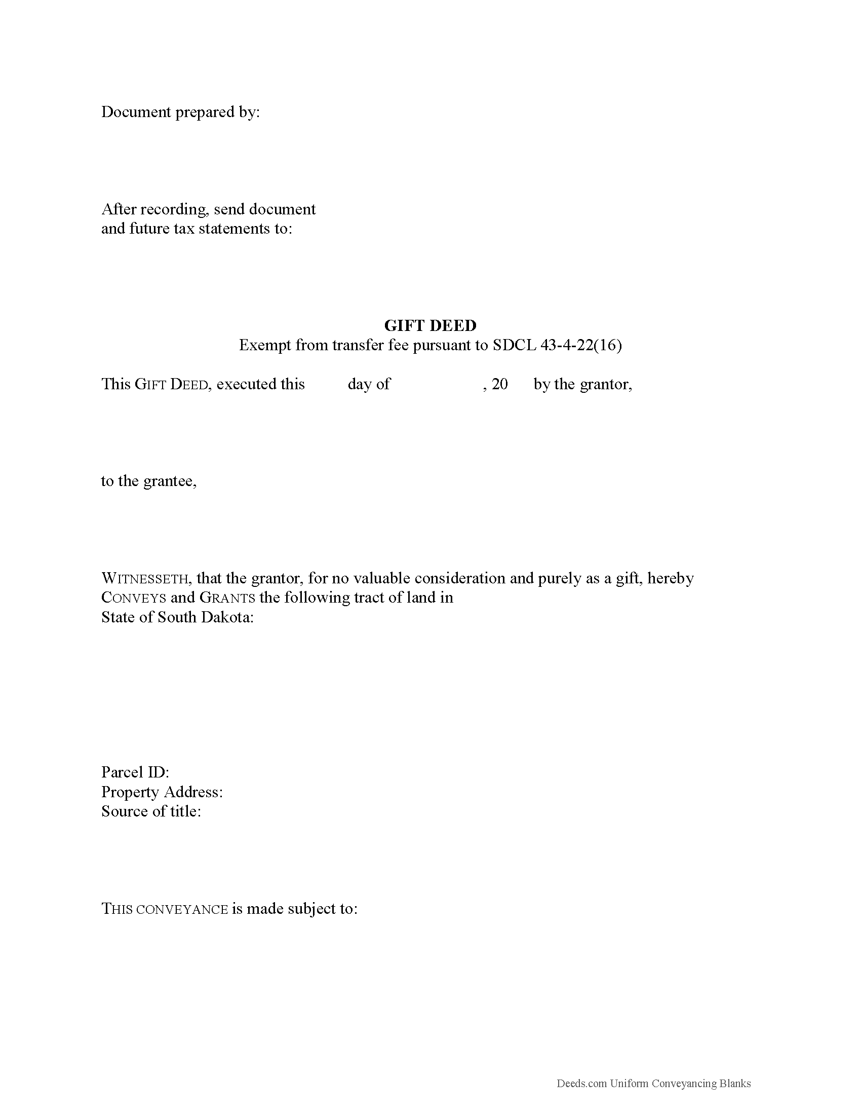 Miner County Gift Deed Form