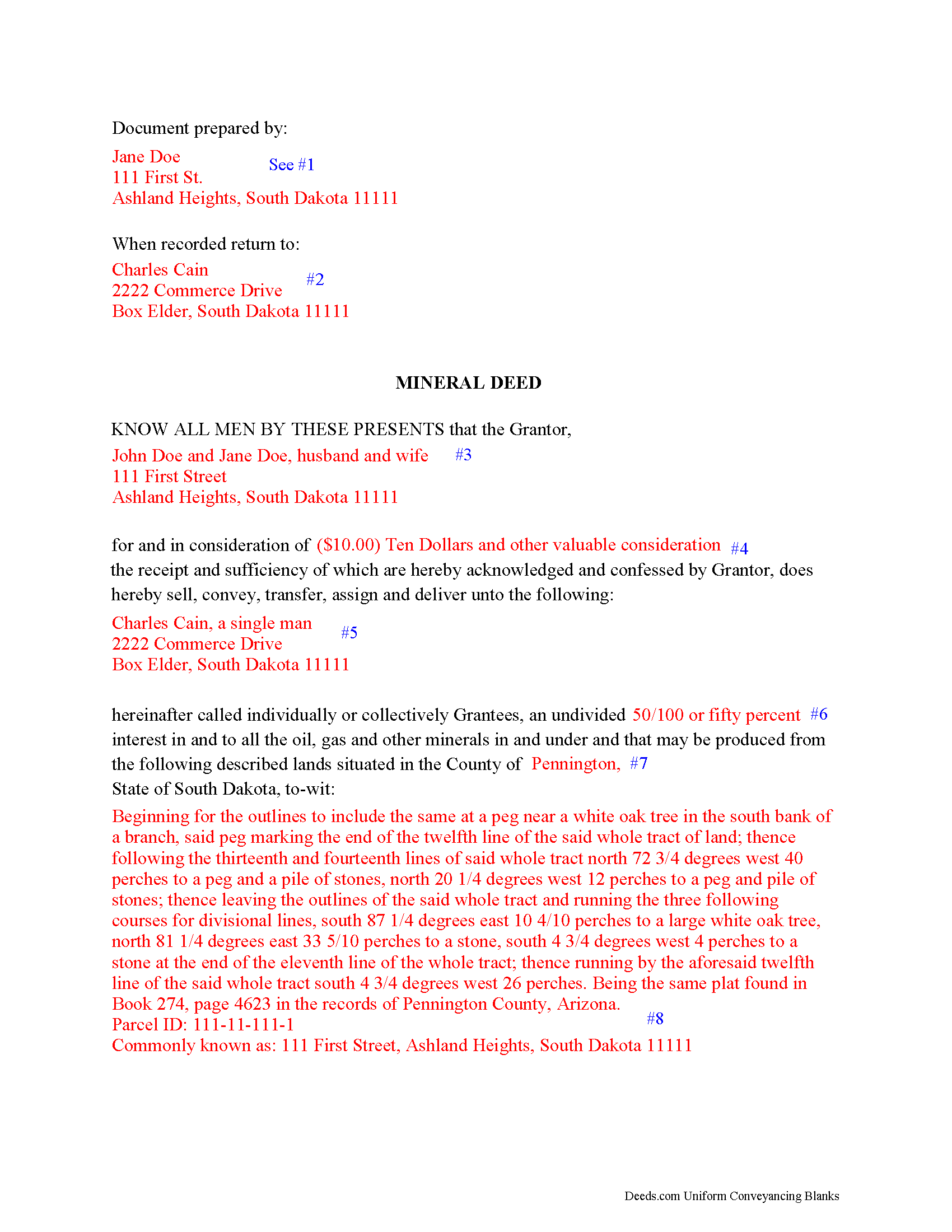 Brule County Completed Example of the Mineral Deed