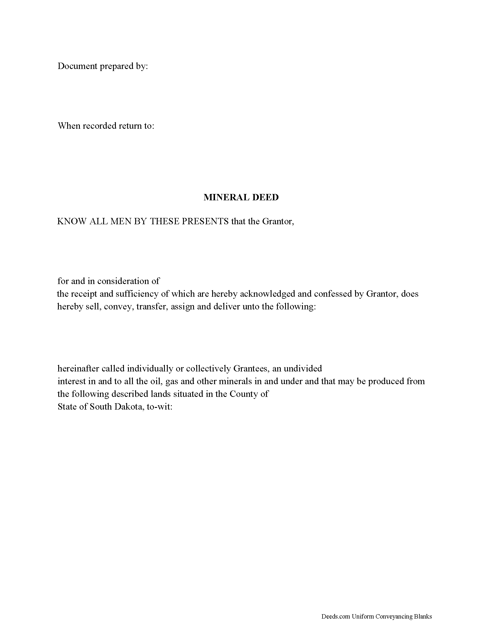 Brule County Mineral Deed Form
