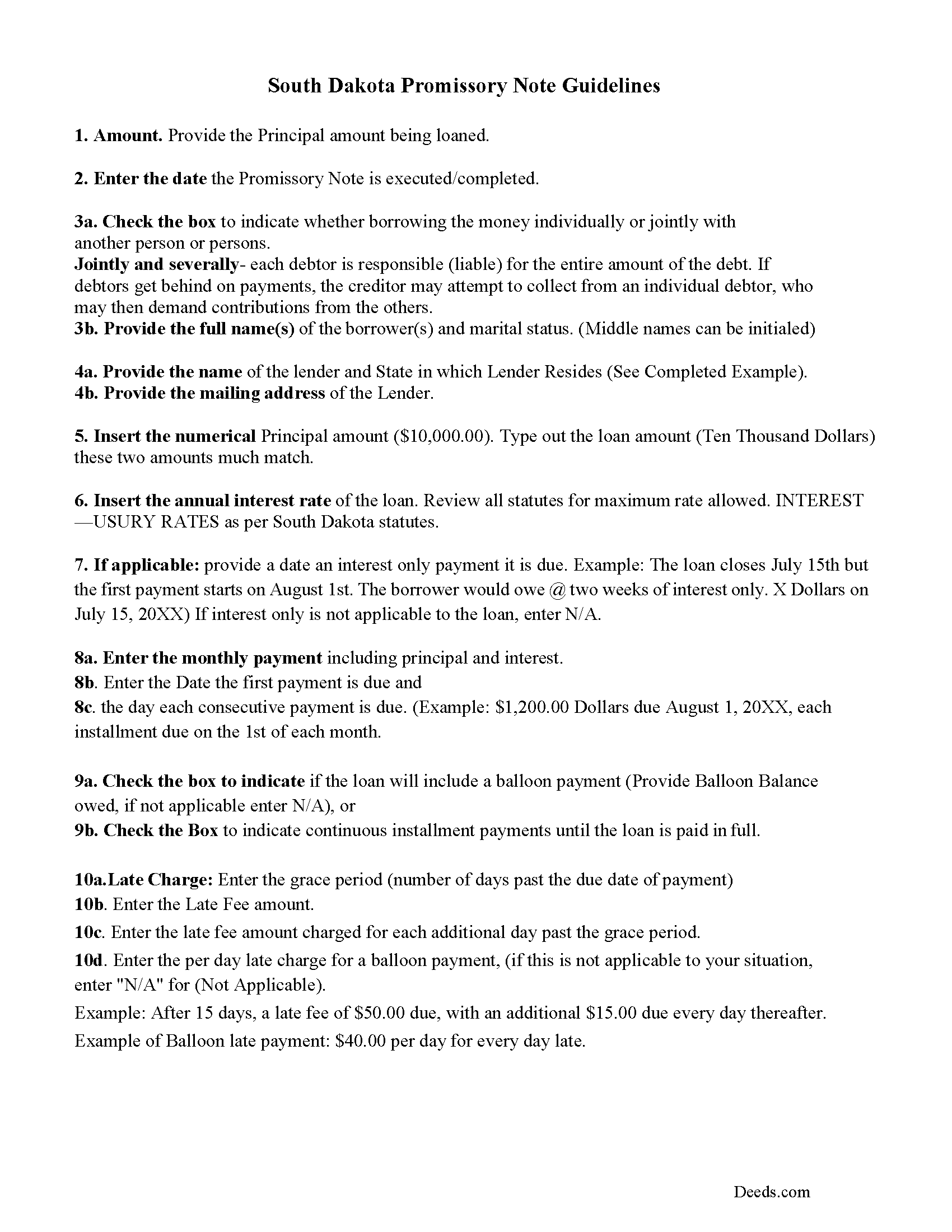 Promissory Note Guidelines