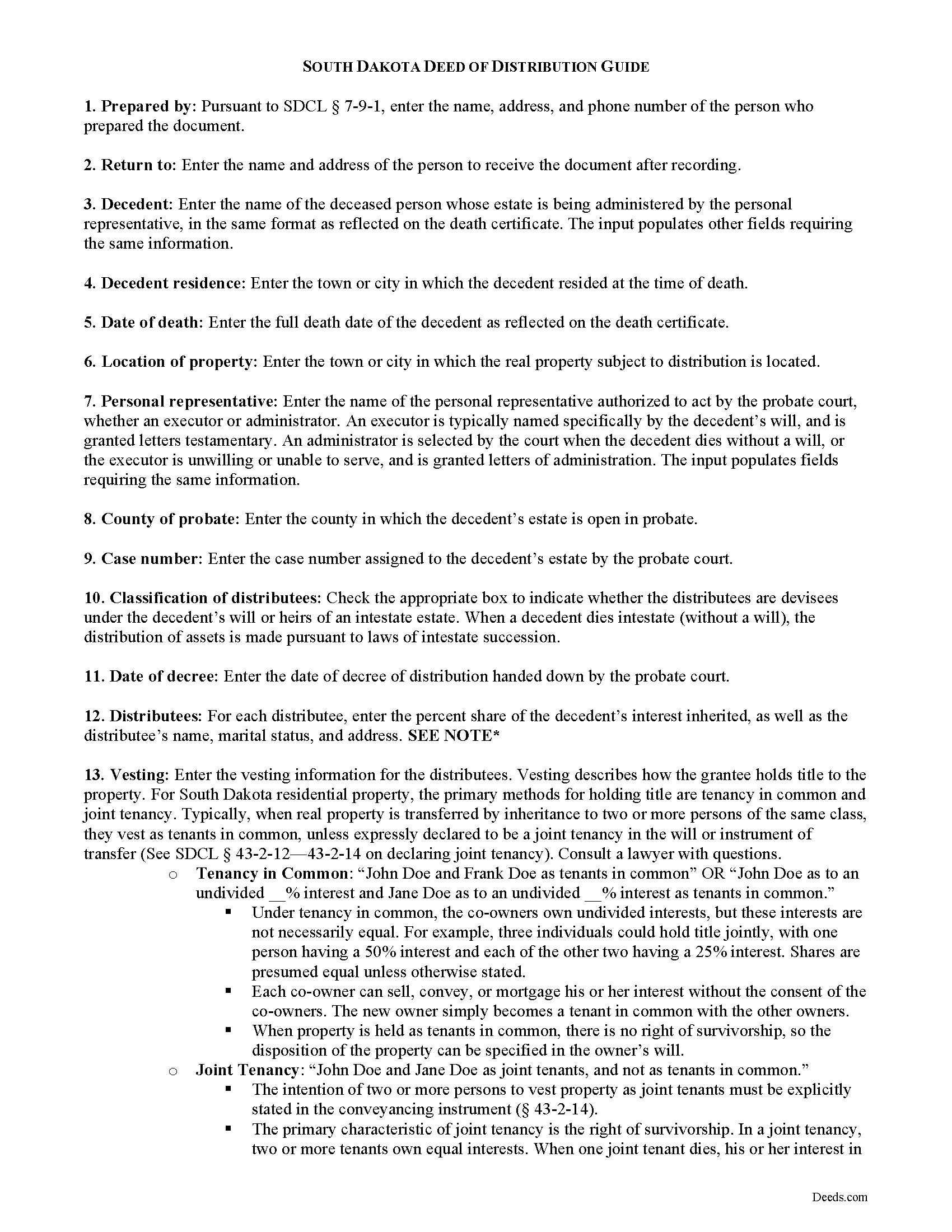 Turner County Personal Representative Deed of Distribution Guide