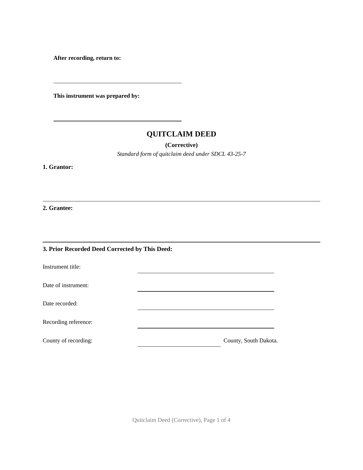 Hanson County Quitclaim Deed (Corrective) Form