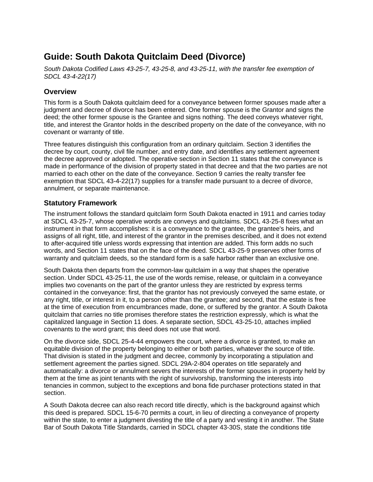 Lake County Quitclaim Deed (Divorce) Guide