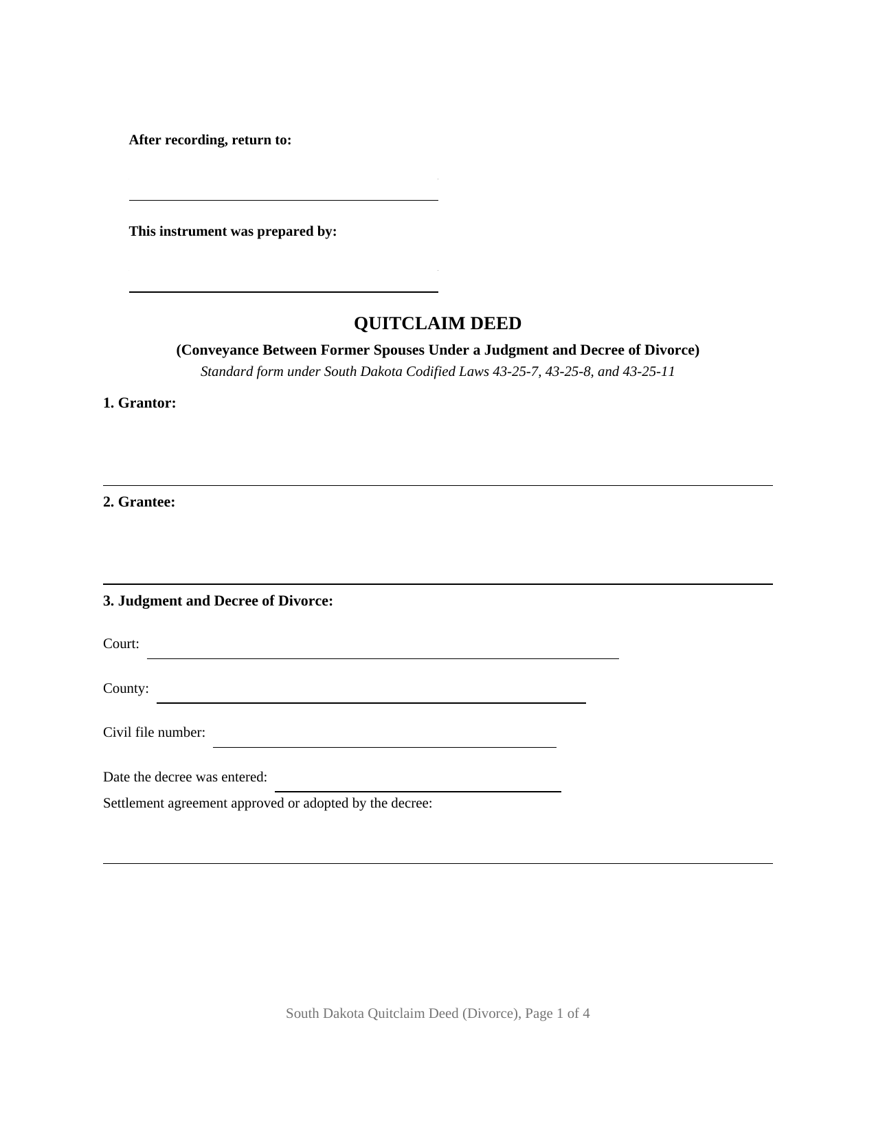 Lake County Quitclaim Deed (Divorce) Form