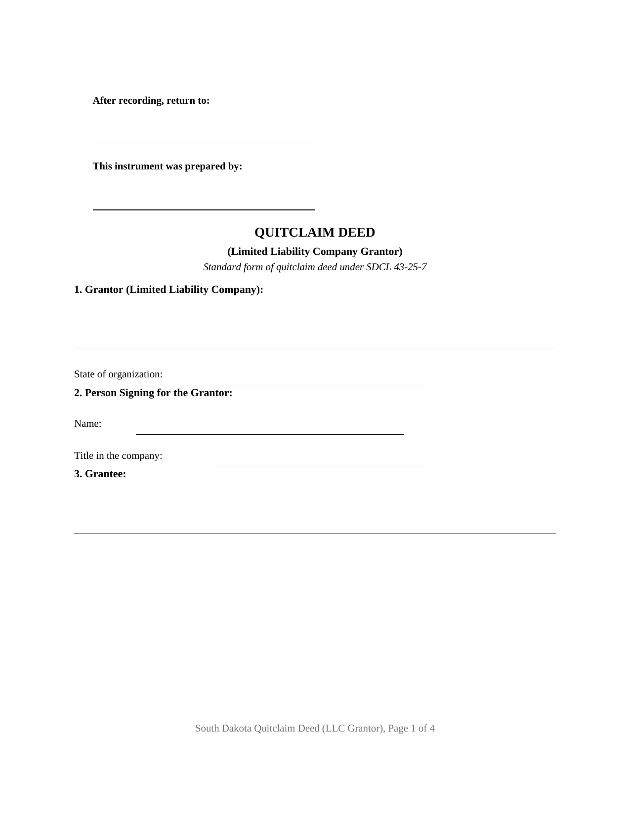 Lincoln County Quitclaim Deed (LLC Grantor) Form
