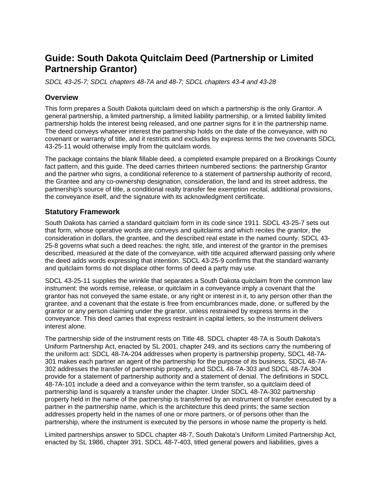 Gregory County Quitclaim Deed (Partnership or Limited Partnership Grantor) Guide