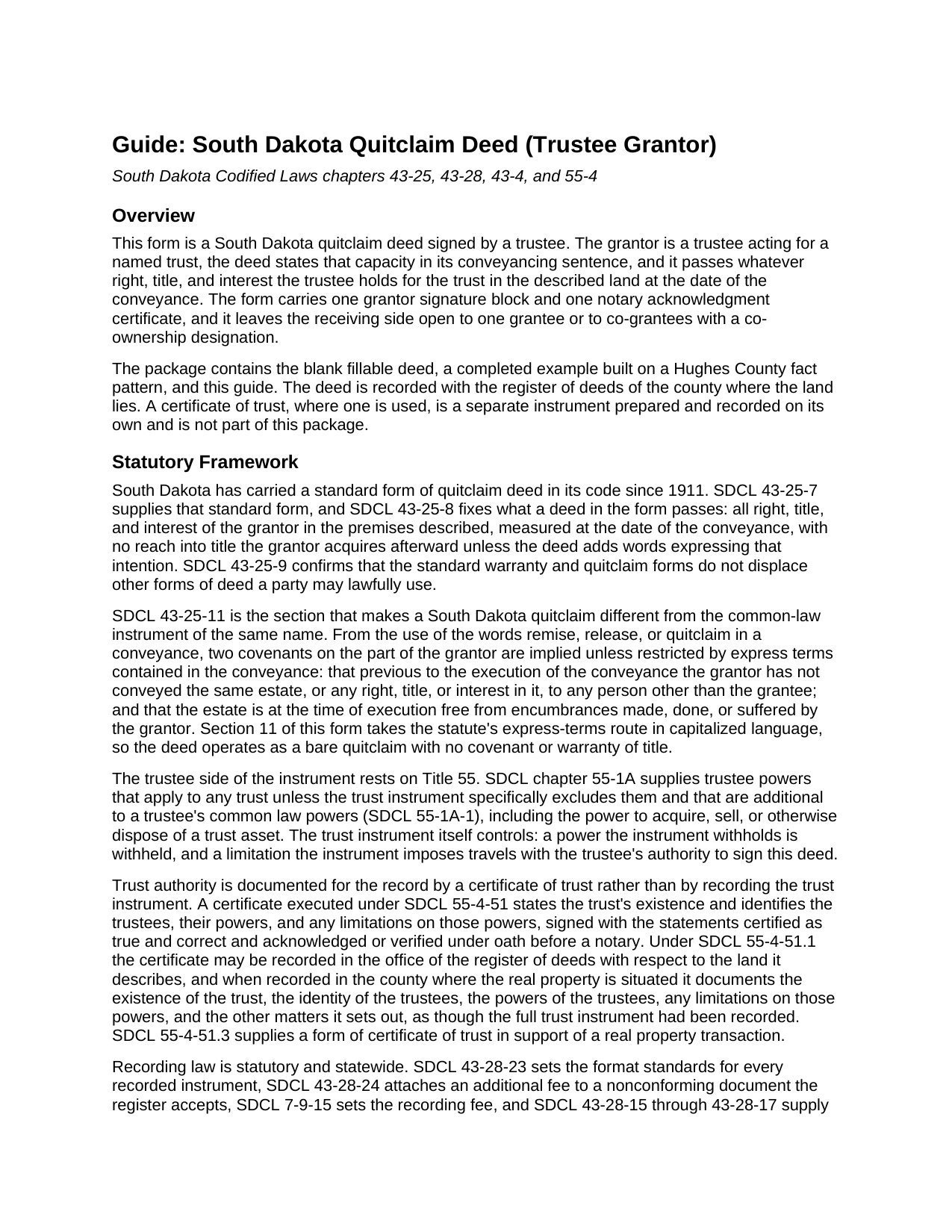 Hamlin County Quitclaim Deed (Trustee Grantor) Guide