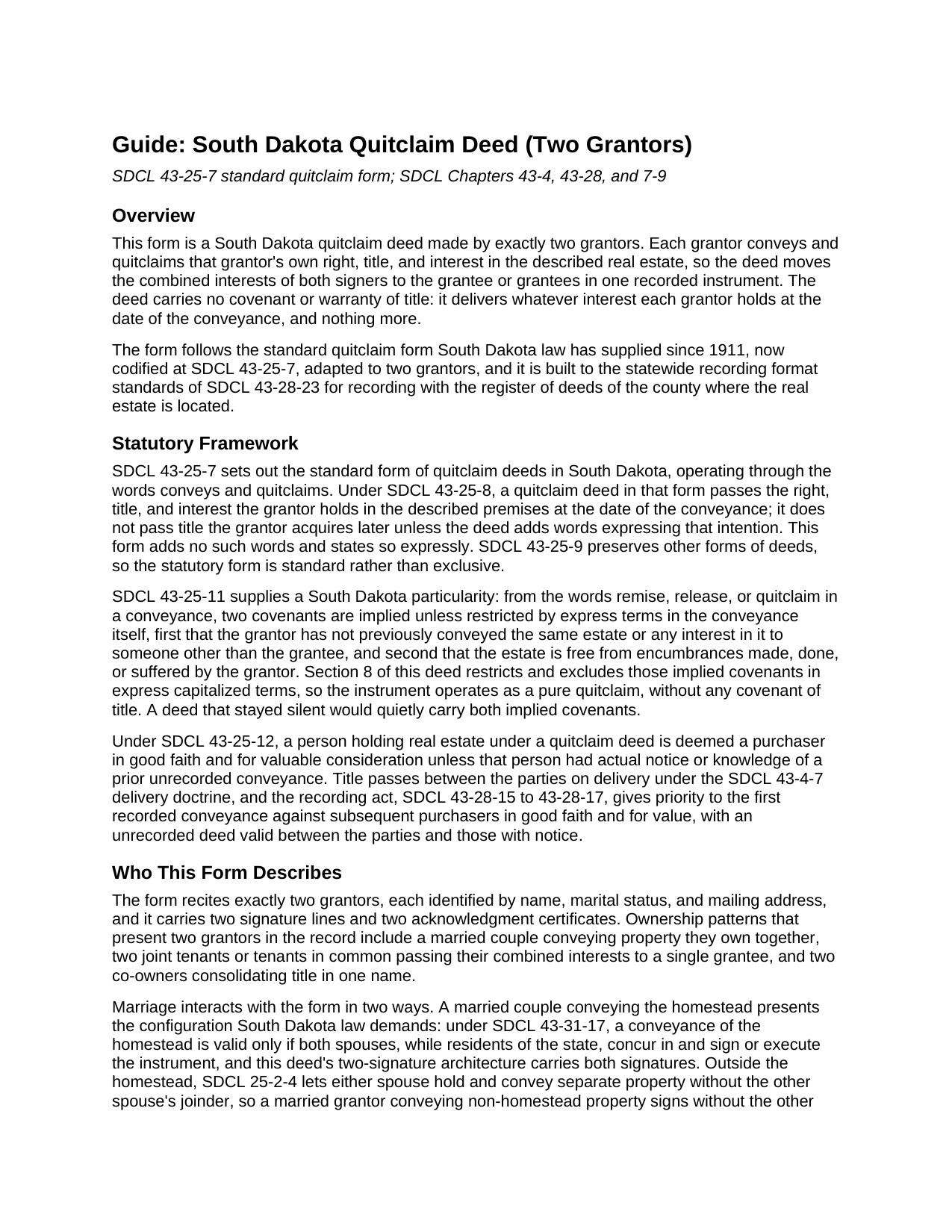 Jones County Quitclaim Deed (Two Grantors) Guide