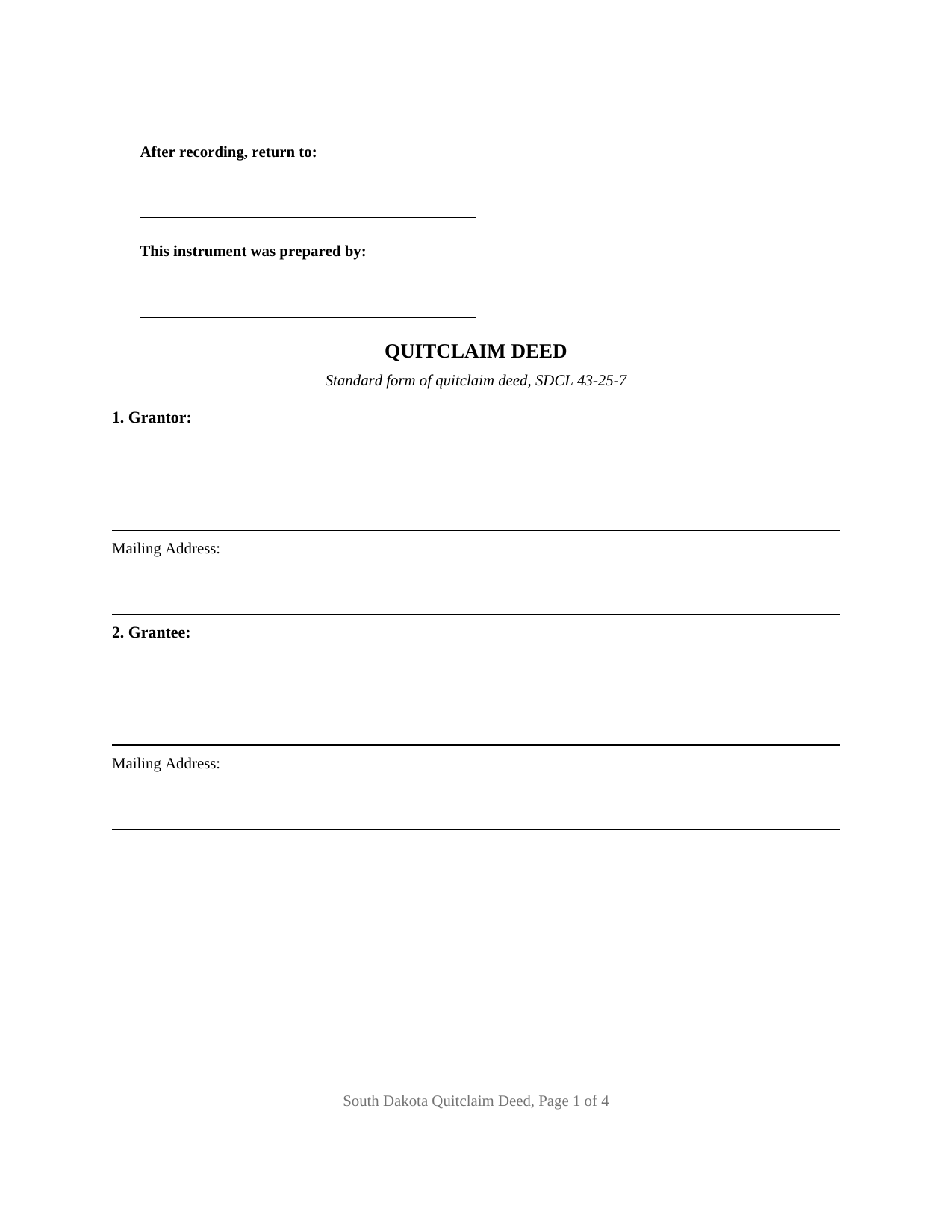 Kingsbury County Quitclaim Deed Form