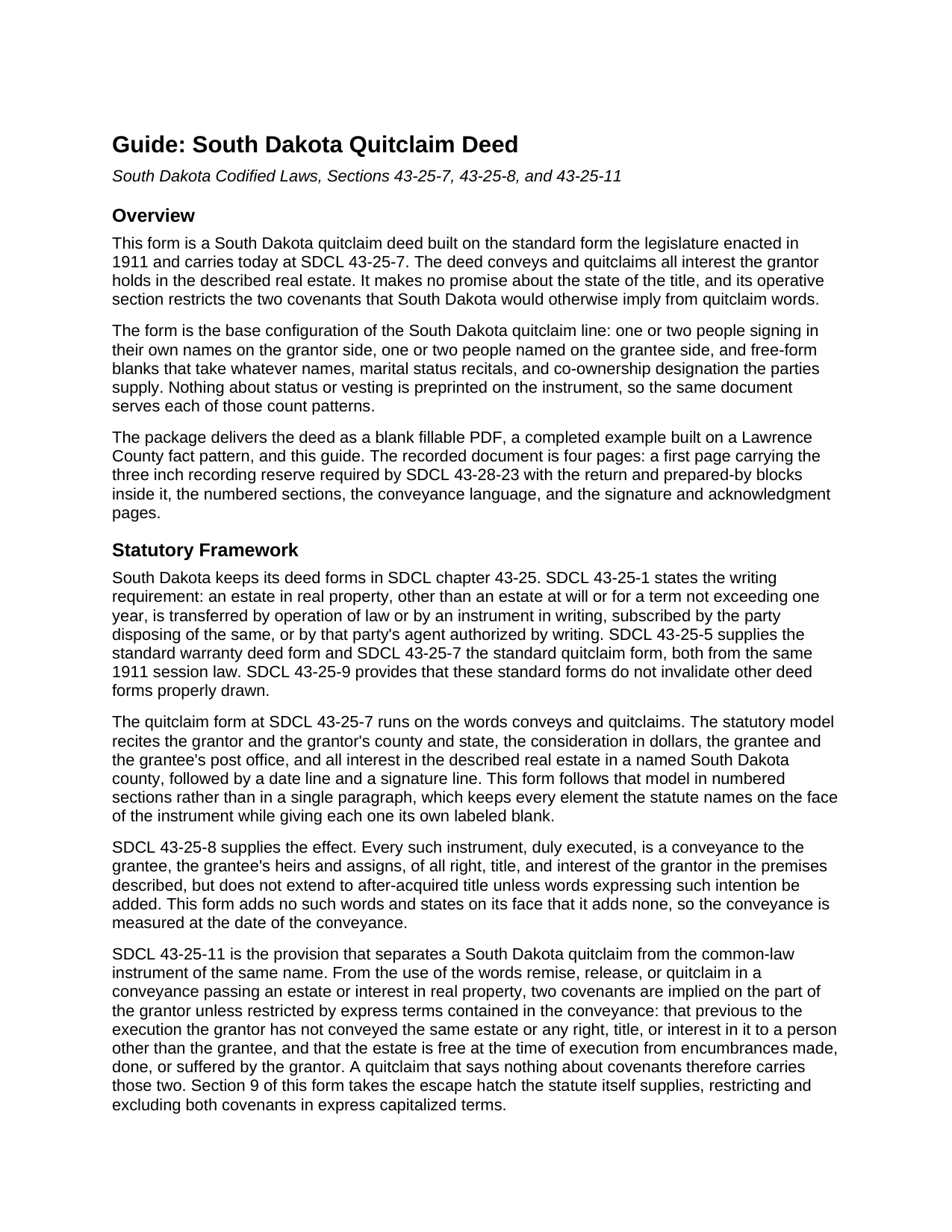 Kingsbury County Quitclaim Deed Guide